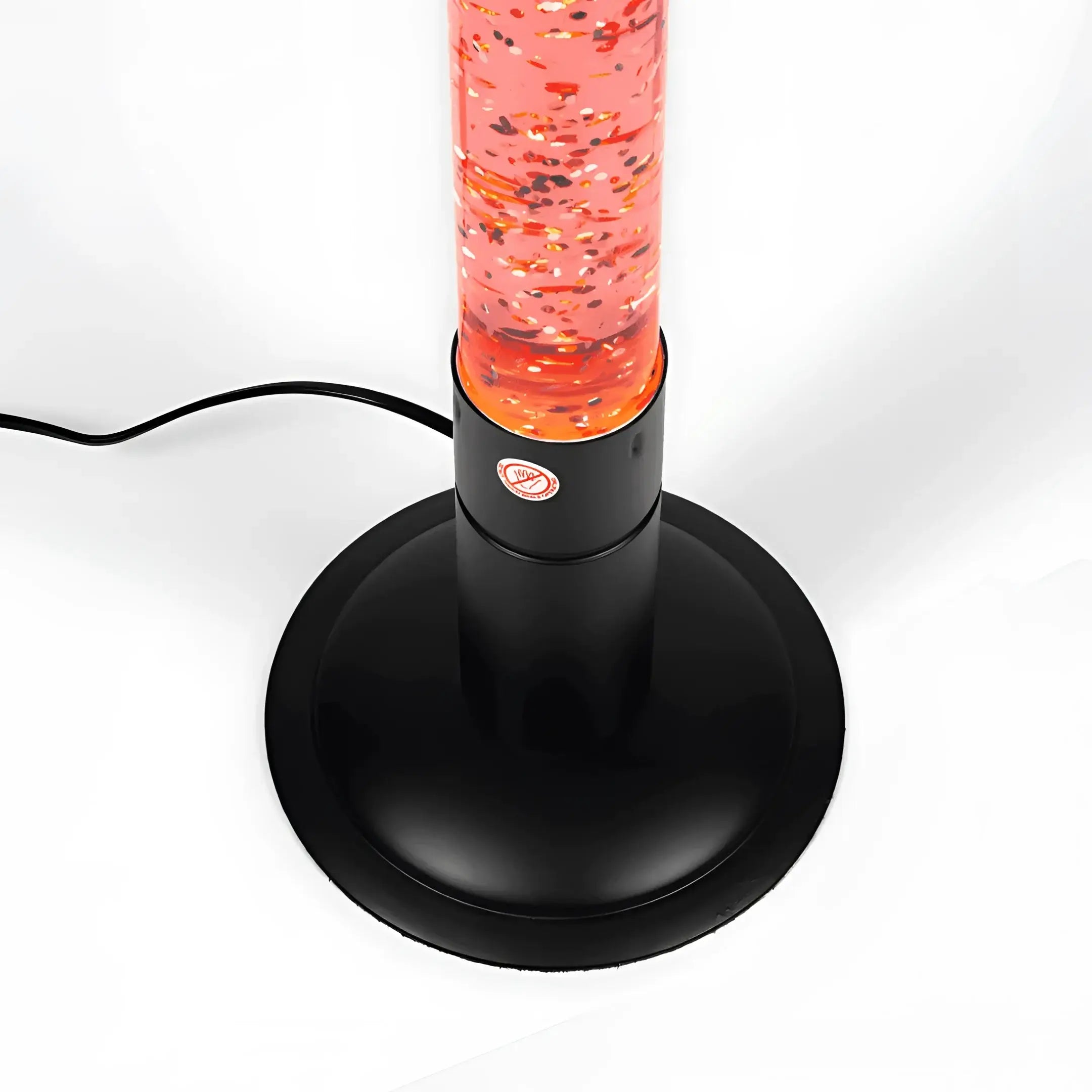 Glitter lava floor lamp red glitter with black base and power cord ideal for living room decor and ambiance lighting