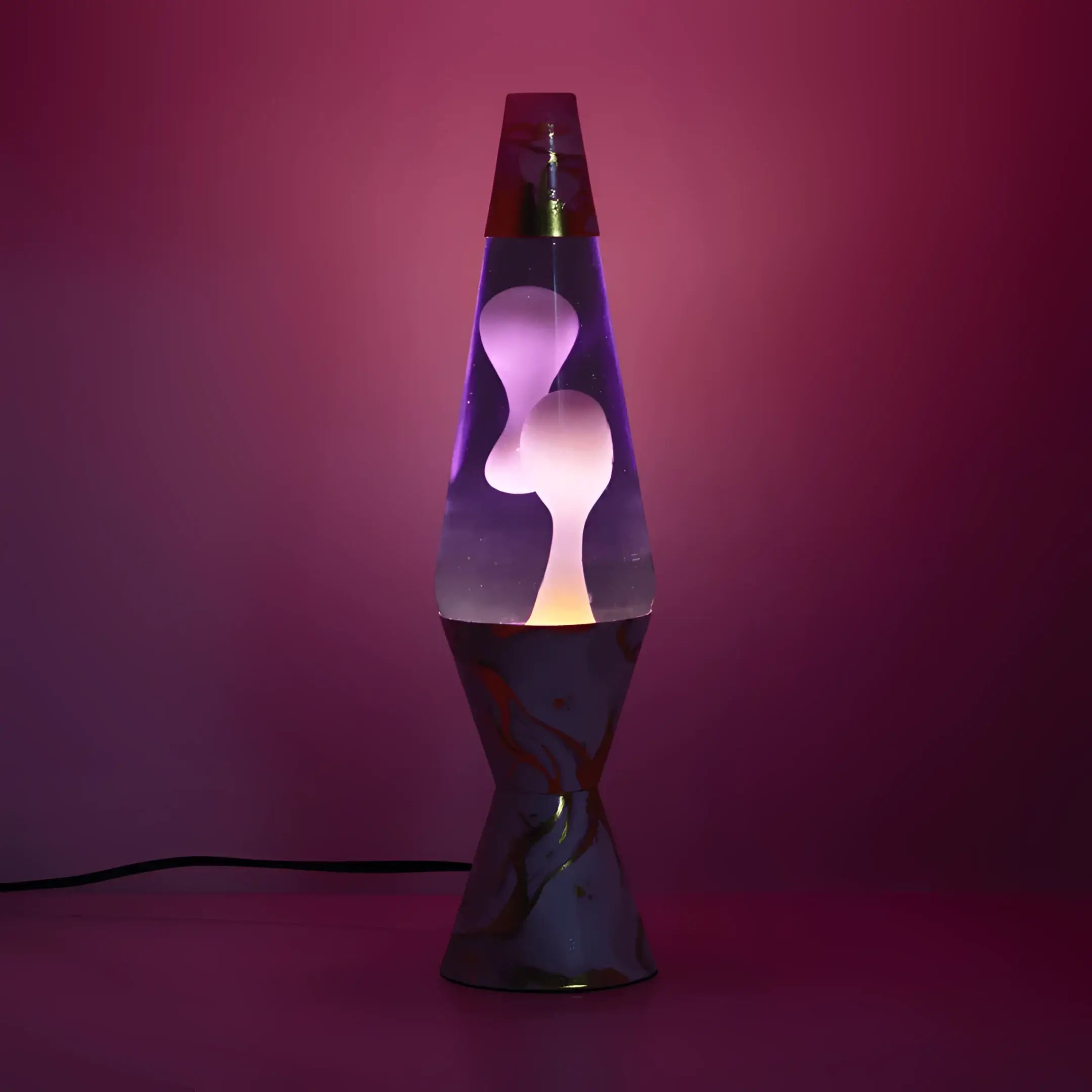 Purple lava lamp with white wax and black base featuring a classic design for diamond motion lava lamp pink marble finish