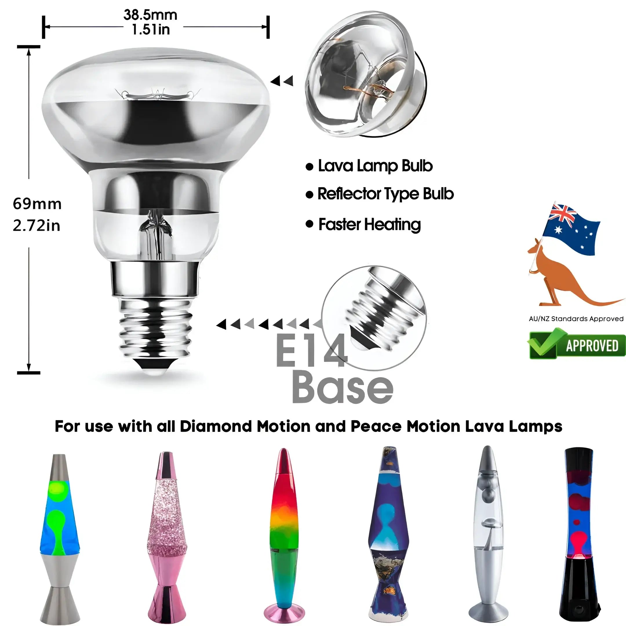 Silver lava lamp replacement bulb 3-pack with e14 base and reflector design for lava lamp globe e14 r39 30w peace motion lamps