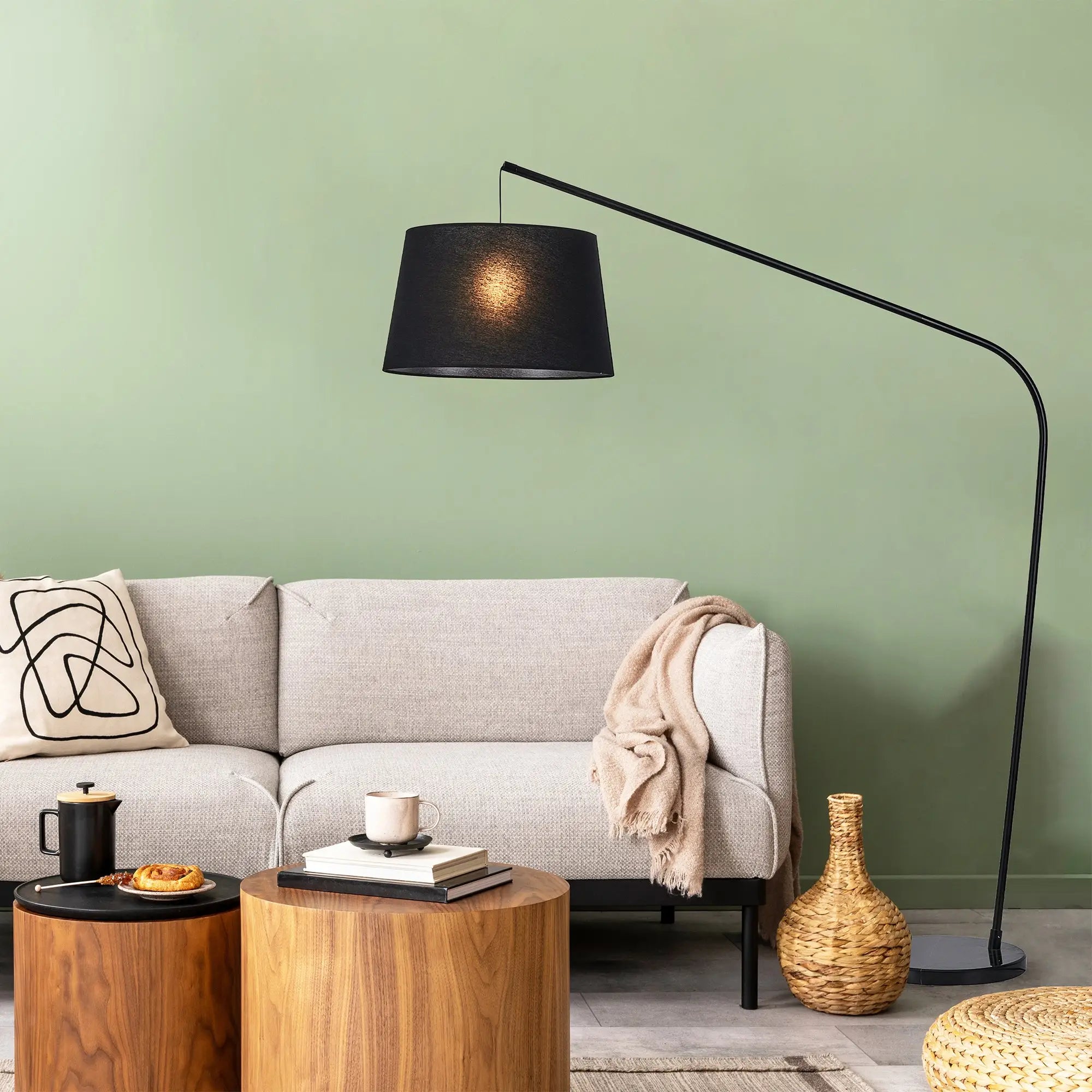 Lexi lighting Layla floor lamp black with arched design and fabric shade