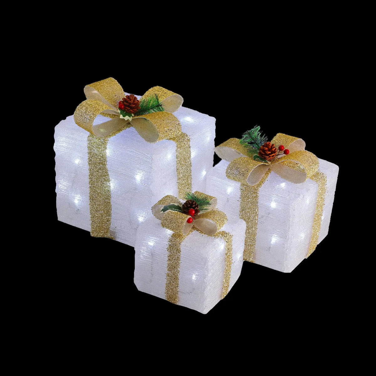 Promo Christmas Figure LED Acrylic Gift Box Set - Champagne- Plug In - 3 pcs in a set LL001003B-P