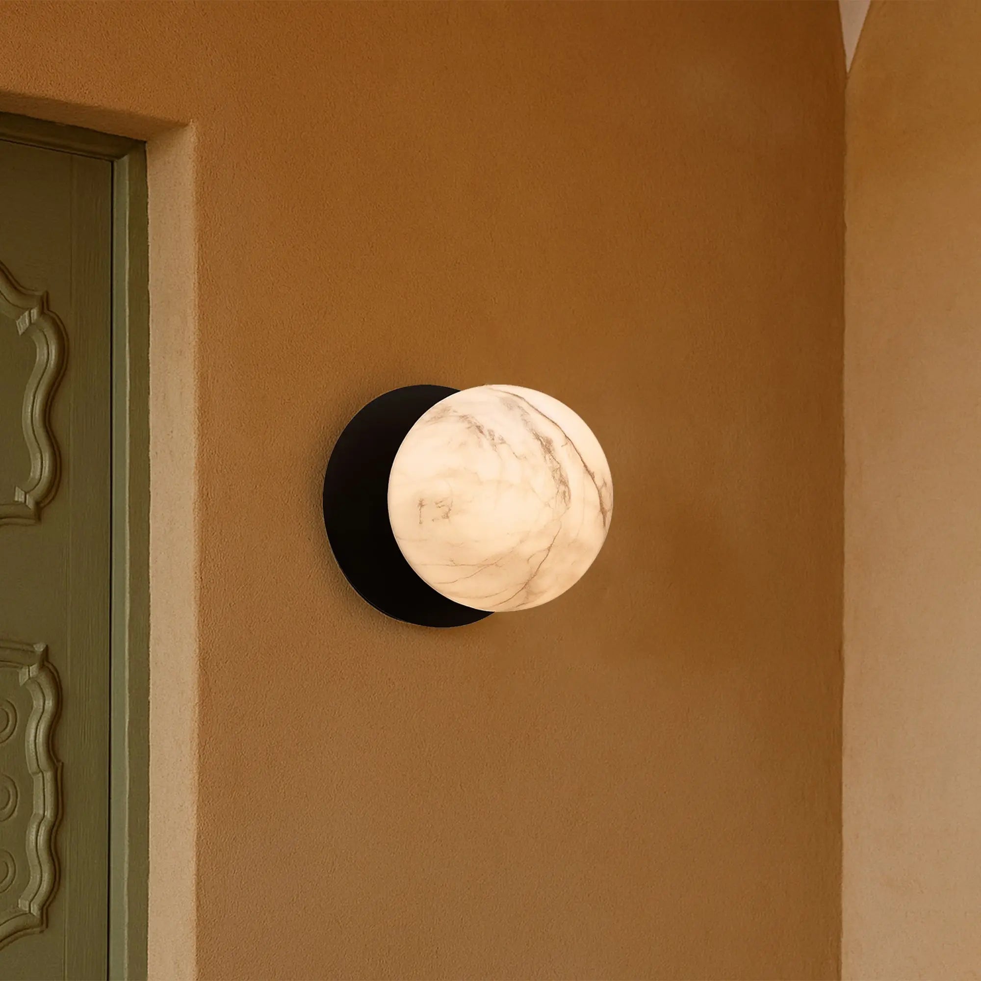 Odessa Marble Opal Glass LED Wall Light with Black Base - Warm White/Small