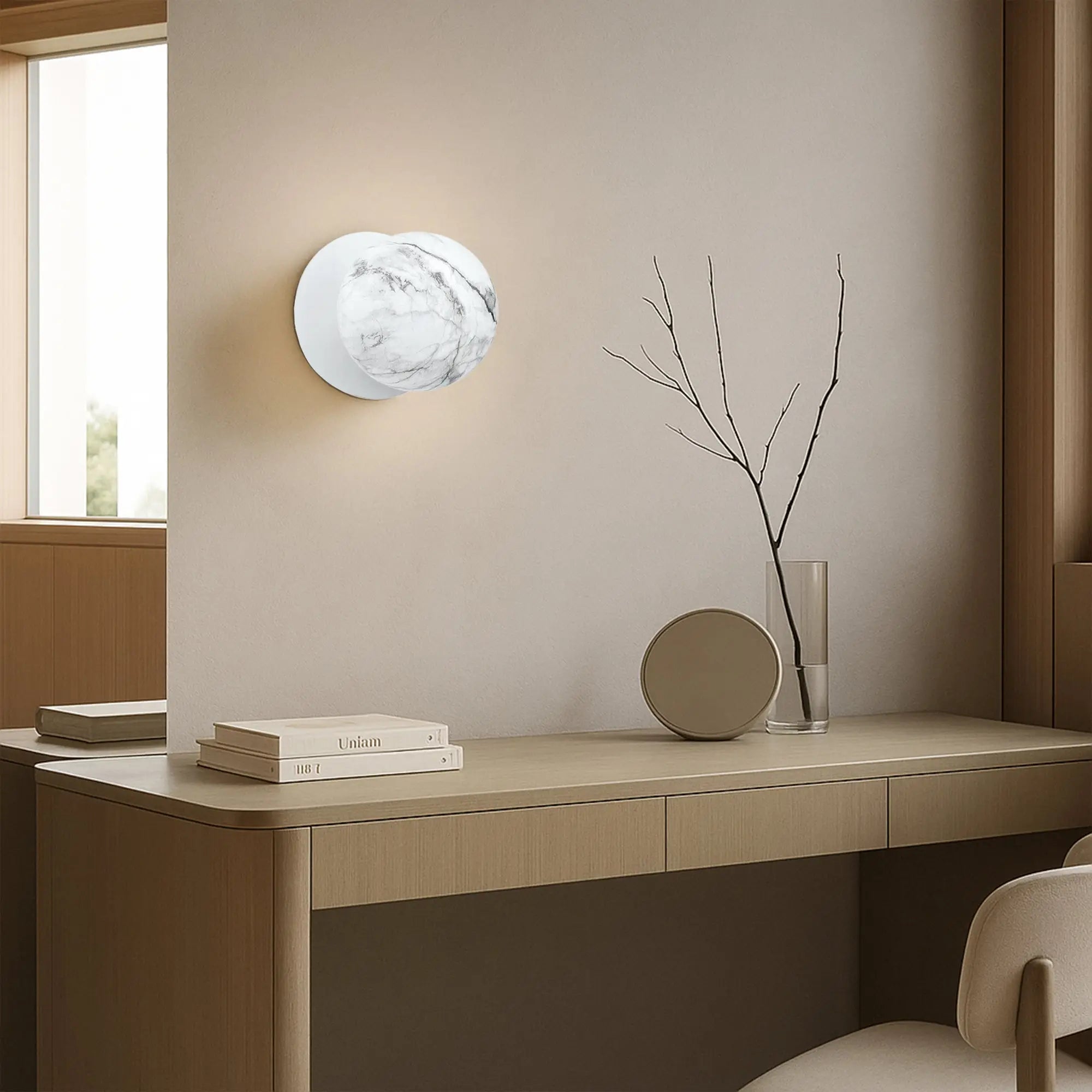Odessa Marble Opal Glass LED Wall Light with White Base - White/Large