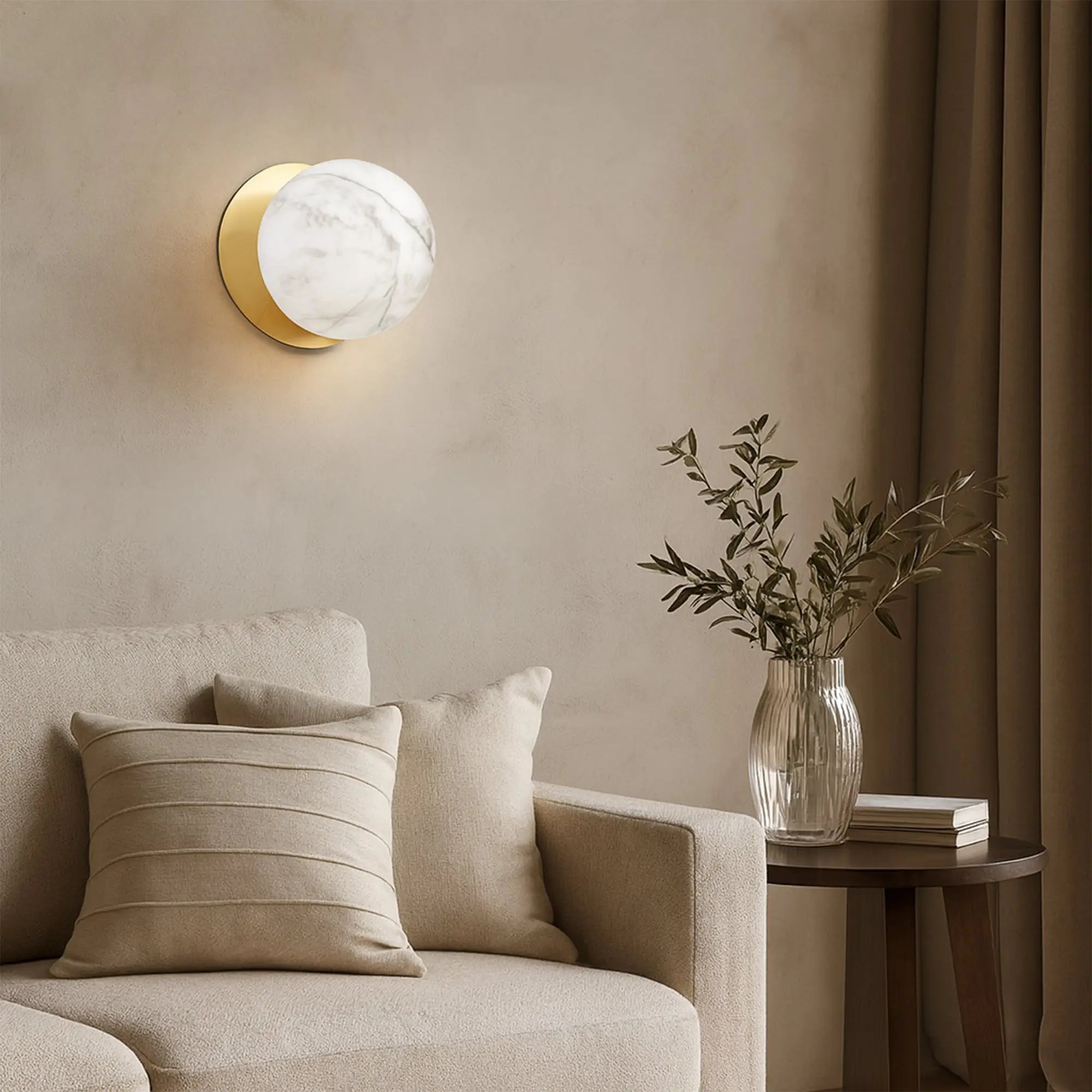Odessa Marble Opal Glass LED Wall Light with Brass Base - White/Small