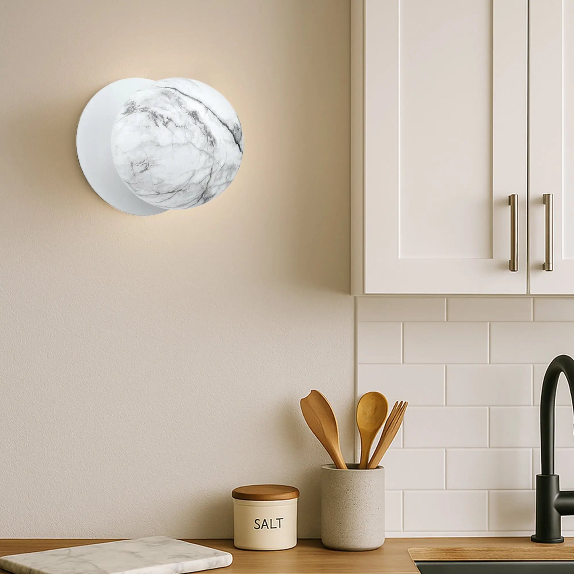 Odessa Marble Opal Glass LED Wall Light with White Base - White/Large