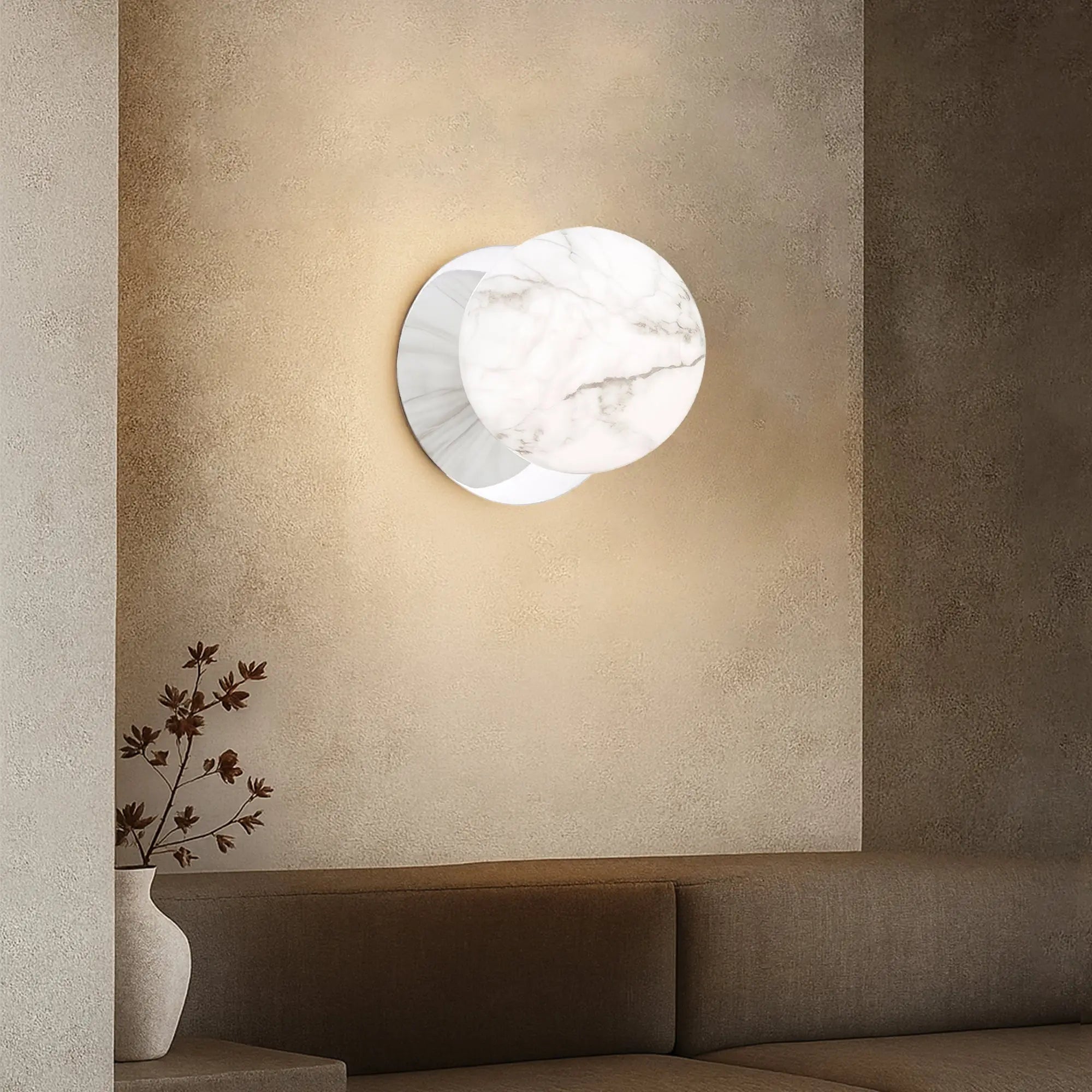 Odessa Marble Opal Glass LED Wall Light with Chrome Base - White/Large