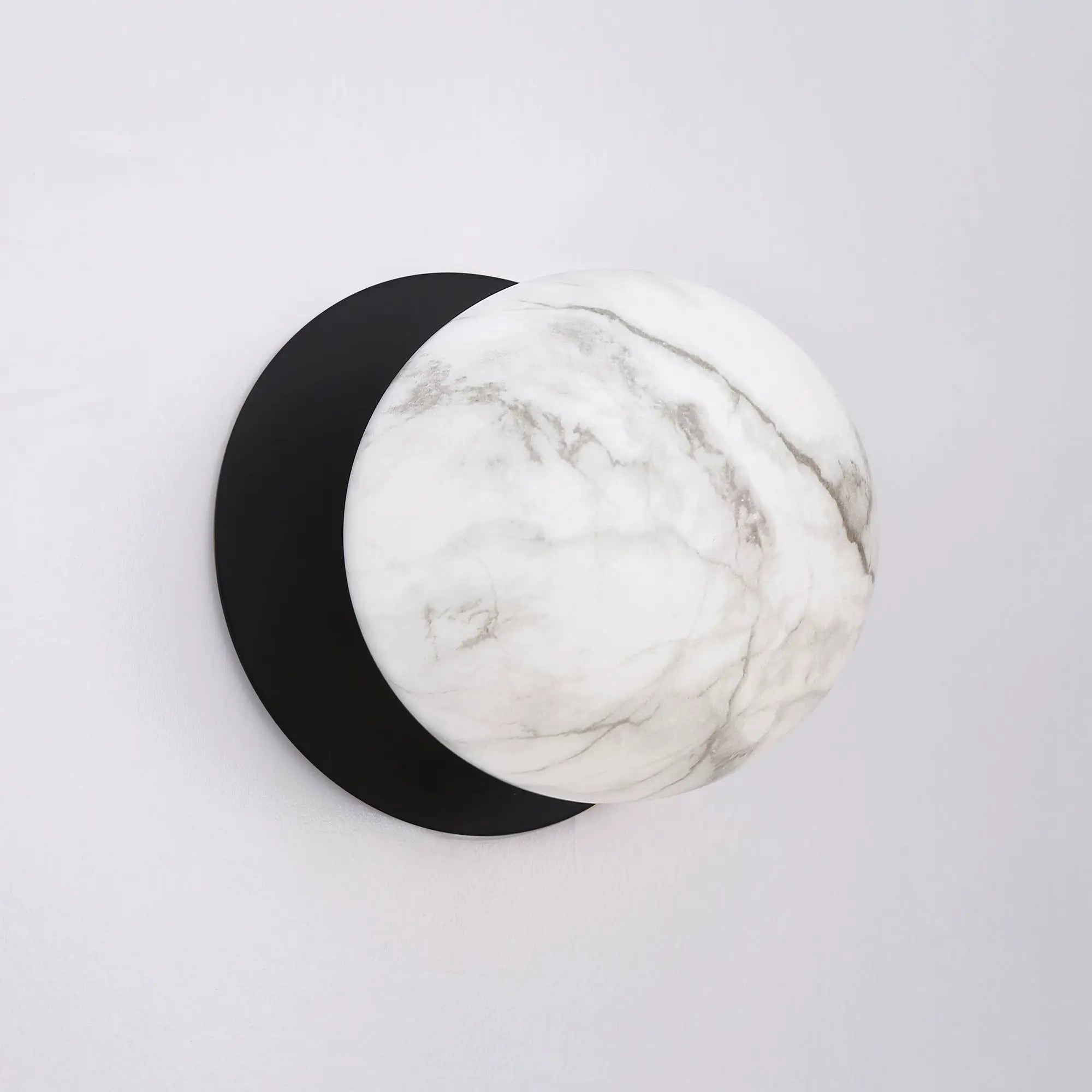 Odessa Marble Opal Glass LED Wall Light with Black Base - White/Large