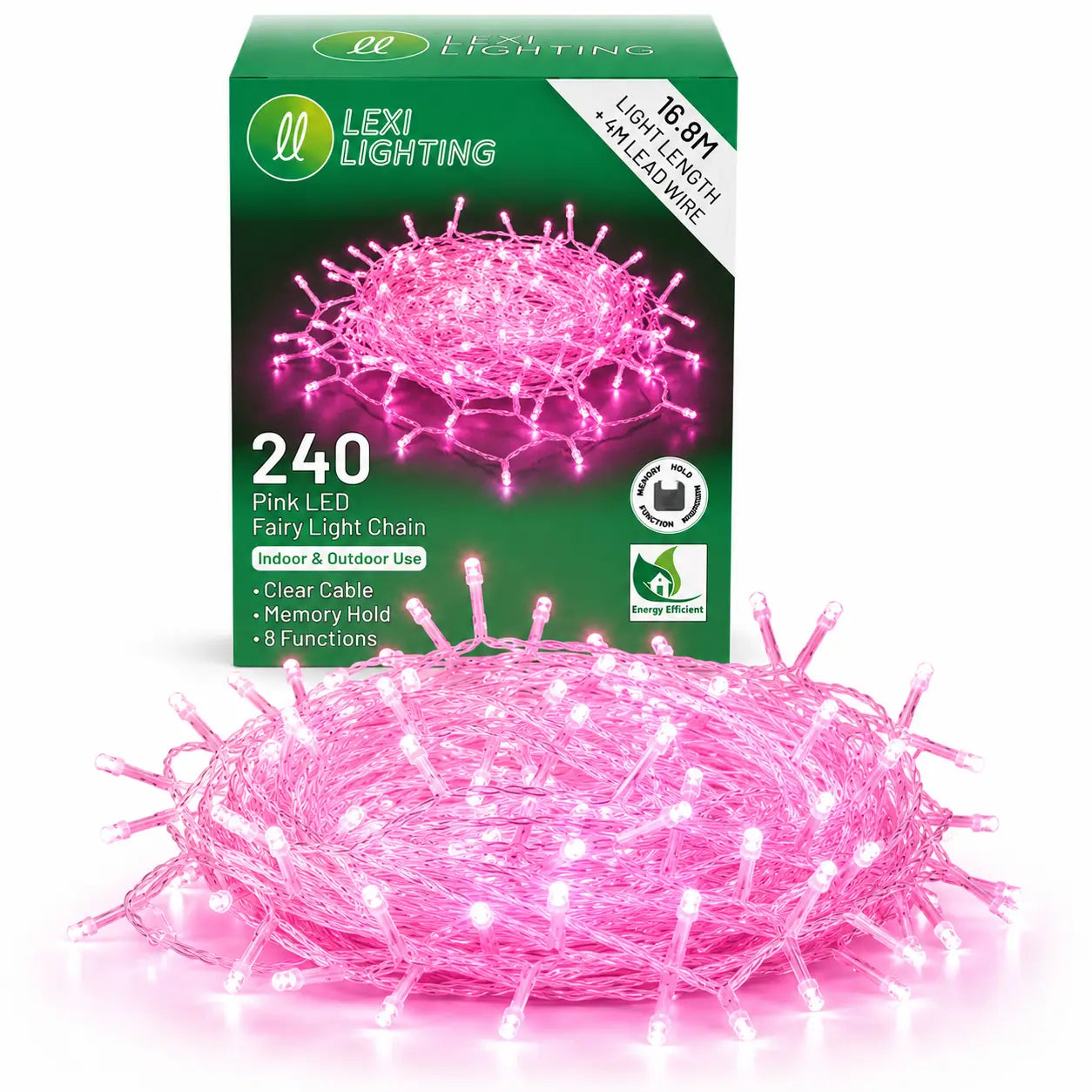 Lexi Lighting 21M 240 LED Pink Colour Connectable Fairy Lights