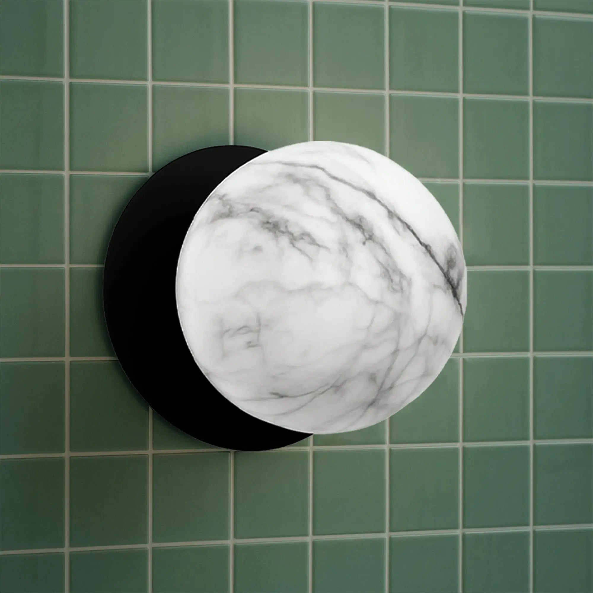 Odessa Marble Opal Glass LED Wall Light with Black Base - White/Large