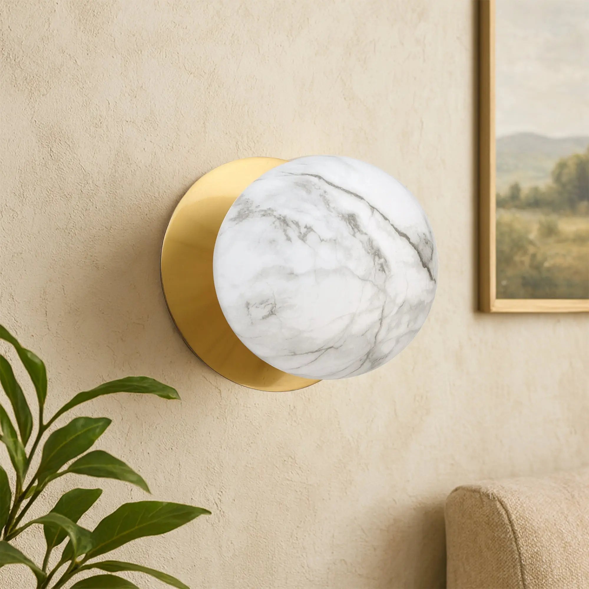 Odessa Marble Opal Glass LED Wall Light with Brass Base - White/Large