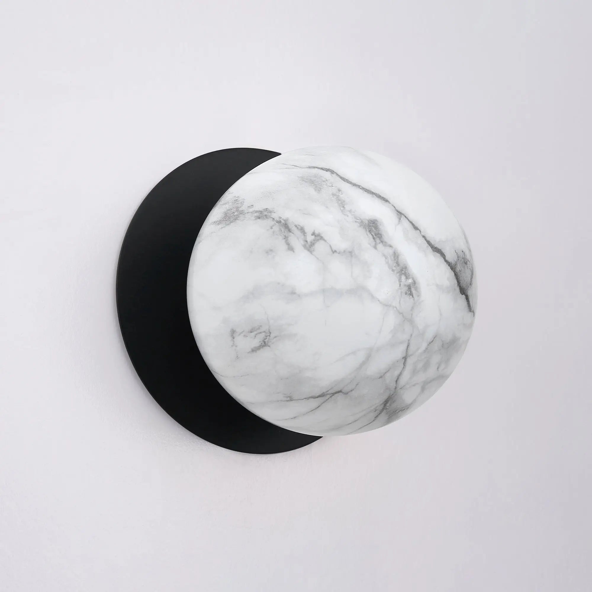 Odessa Marble Opal Glass LED Wall Light with Black Base - White/Large