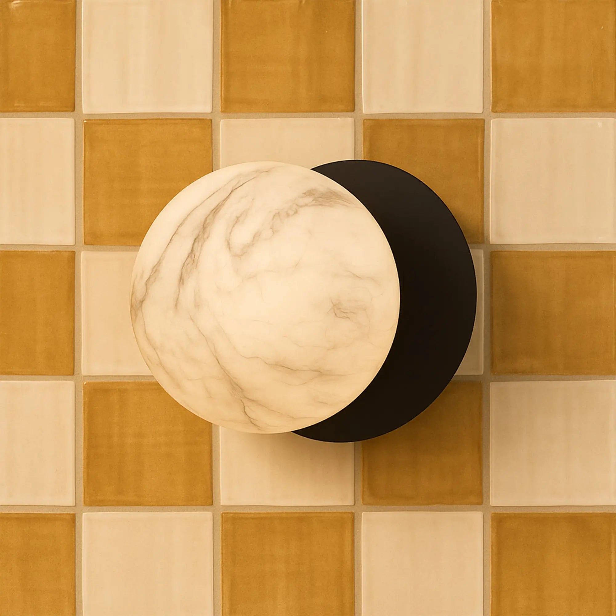 Odessa Marble Opal Glass LED Wall Light with Black Base - Warm White/Small