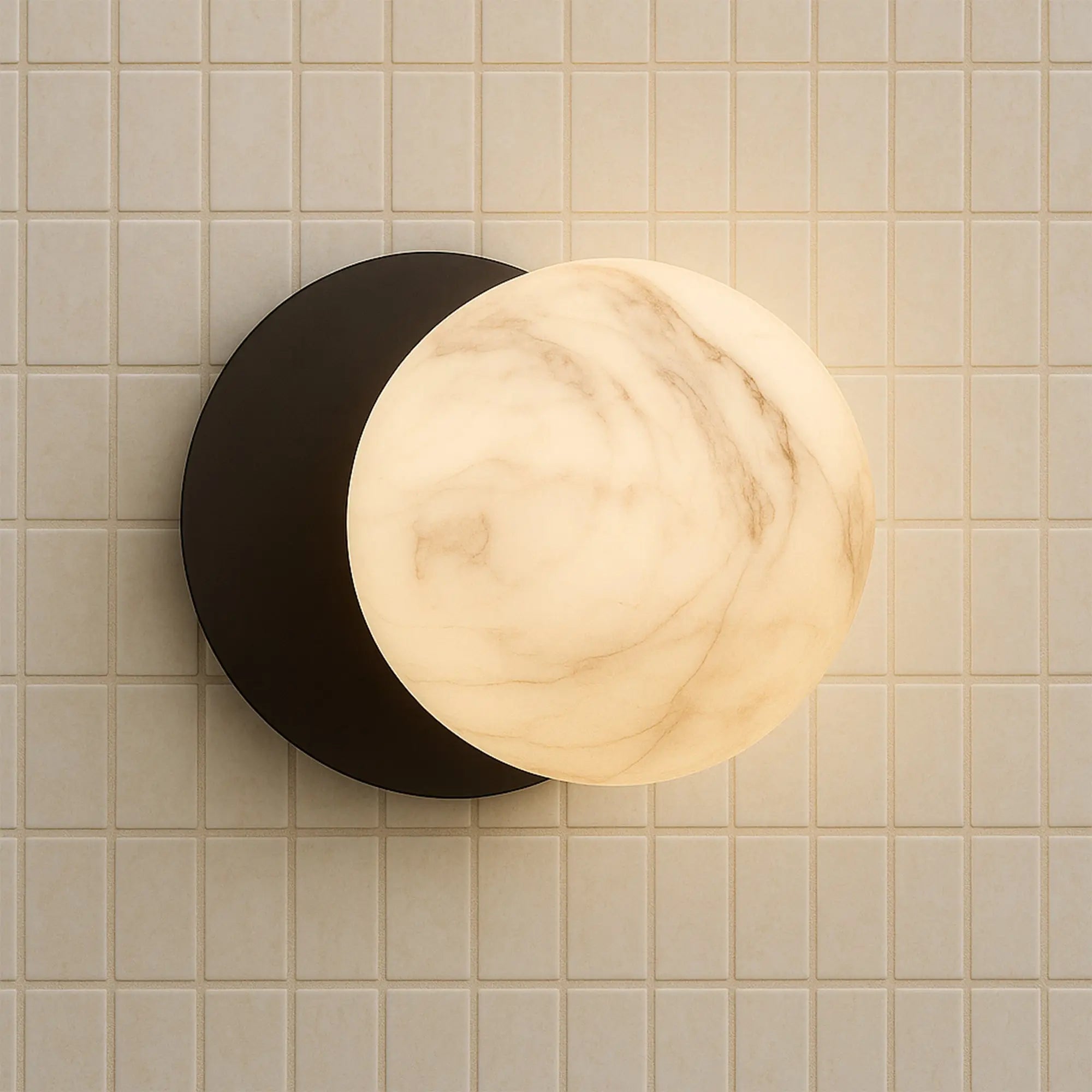 Odessa Marble Opal Glass LED Wall Light with Black Base - Warm White/Large