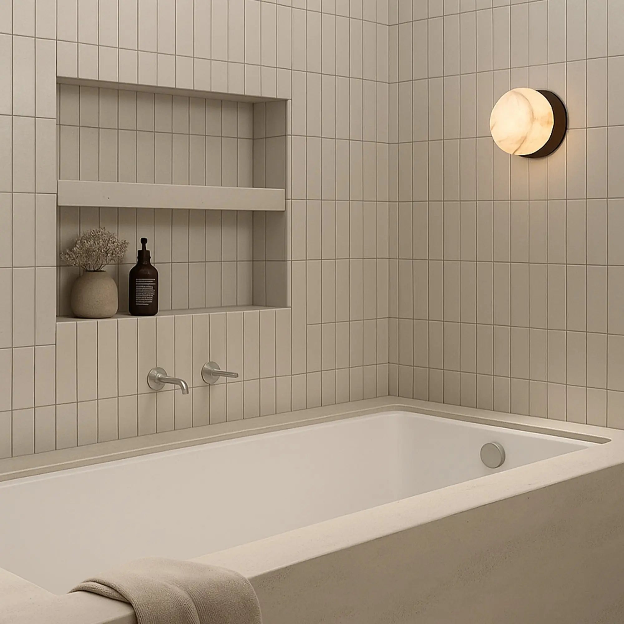 Odessa Marble Opal Glass LED Wall Light with Black Base - Warm White/Small
