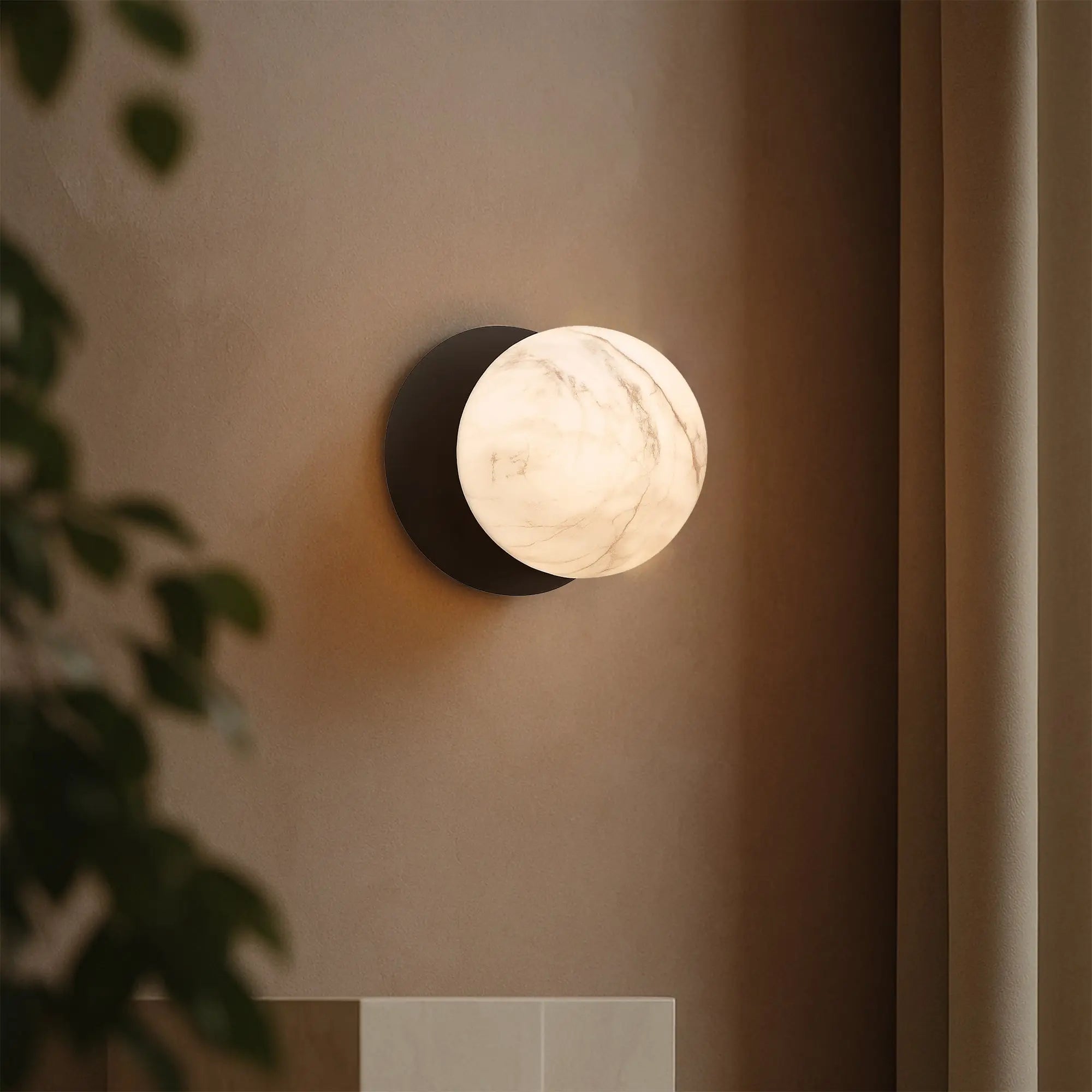 Odessa Marble Opal Glass LED Wall Light with Black Base - Warm White/Small