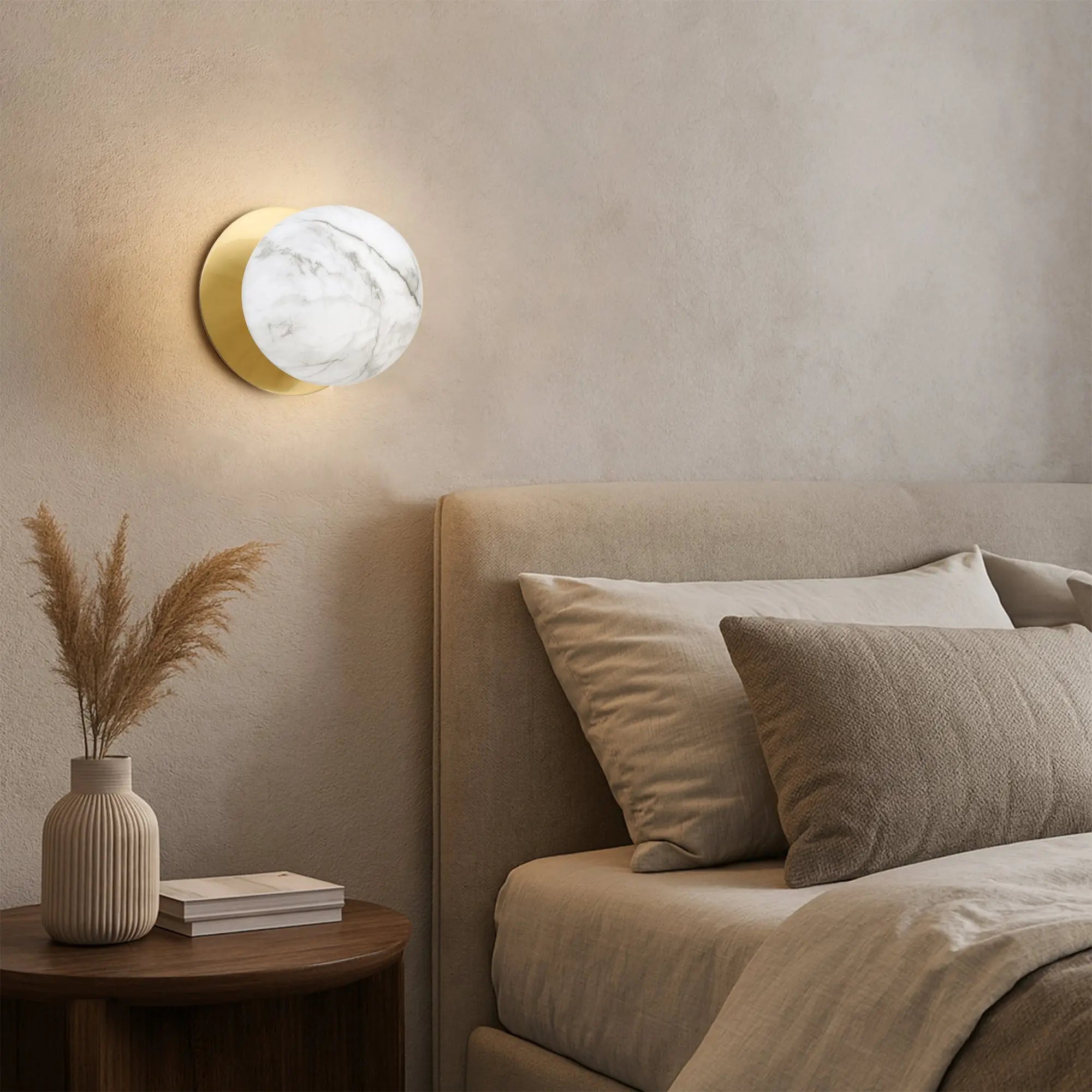 Odessa Marble Opal Glass LED Wall Light with Brass Base - White/Small
