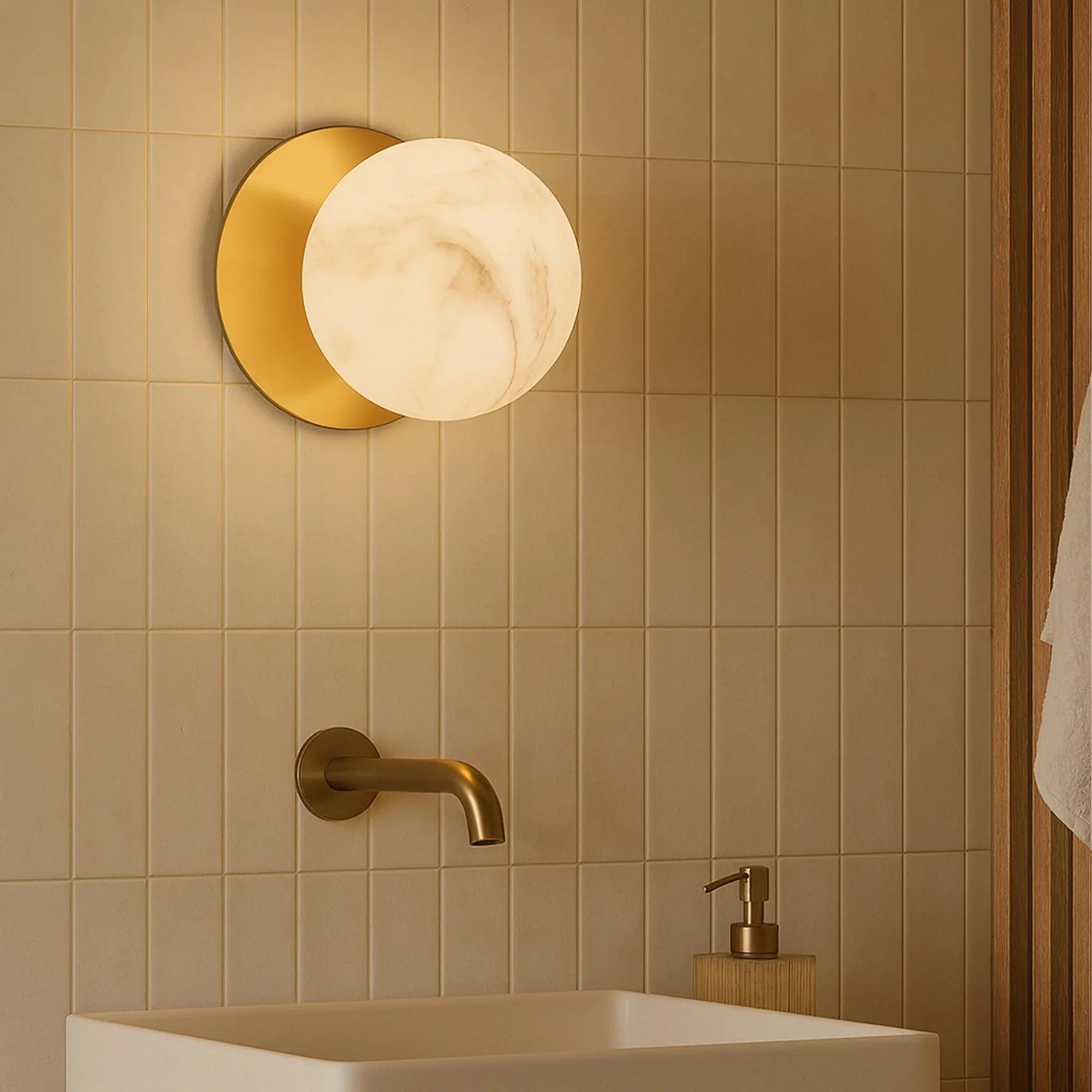 Odessa Marble Opal Glass LED Wall Light with Brass Base - Warm White/Large