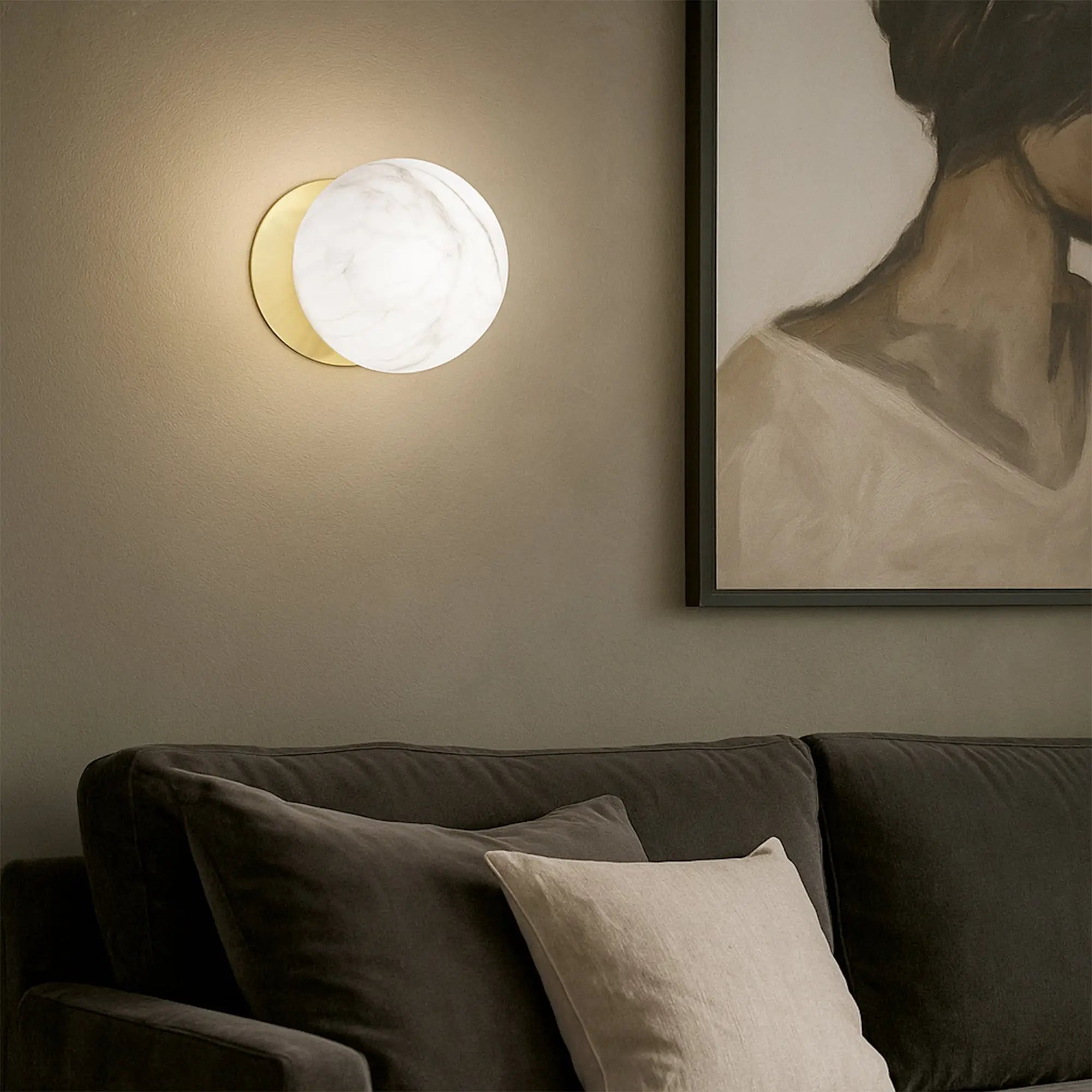 Odessa Marble Opal Glass LED Wall Light with Gold Base - White/Small