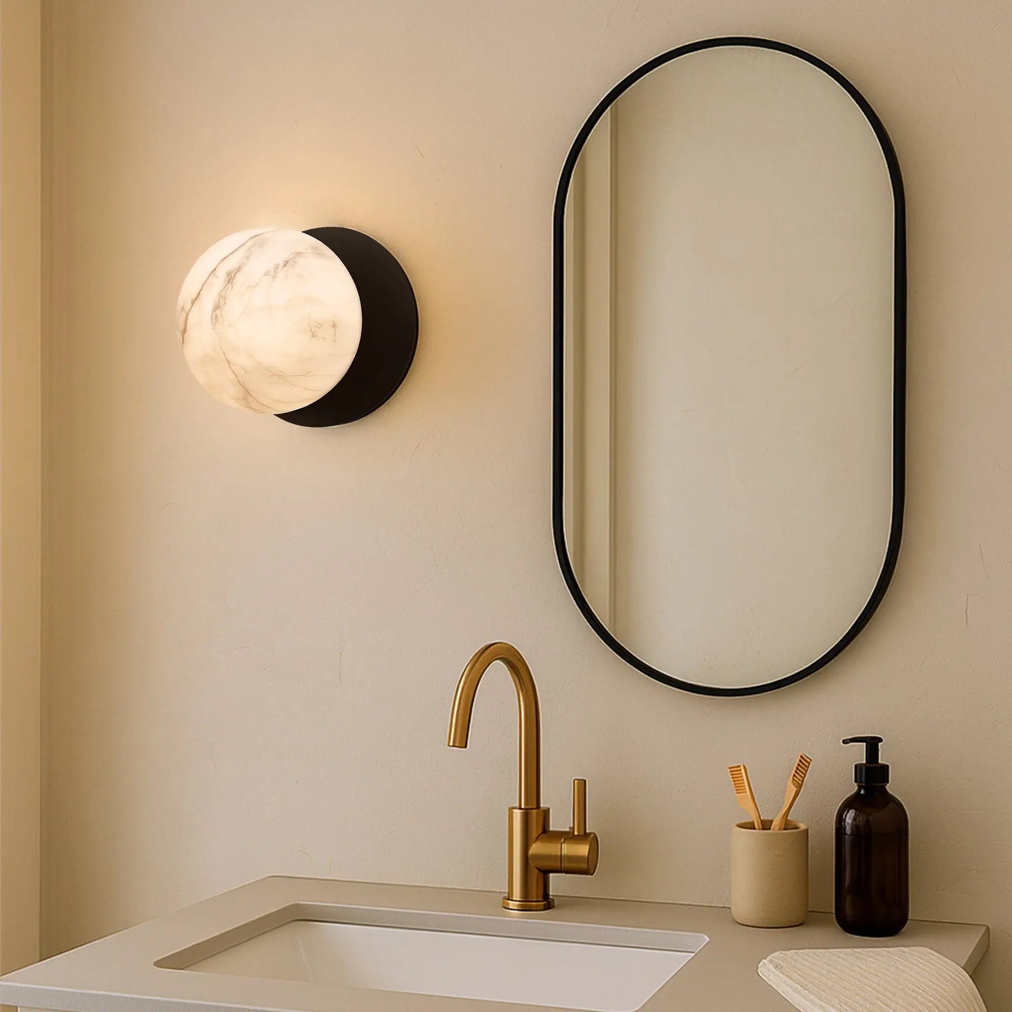 Odessa Marble Opal Glass LED Wall Light with Black Base - Warm White/Large