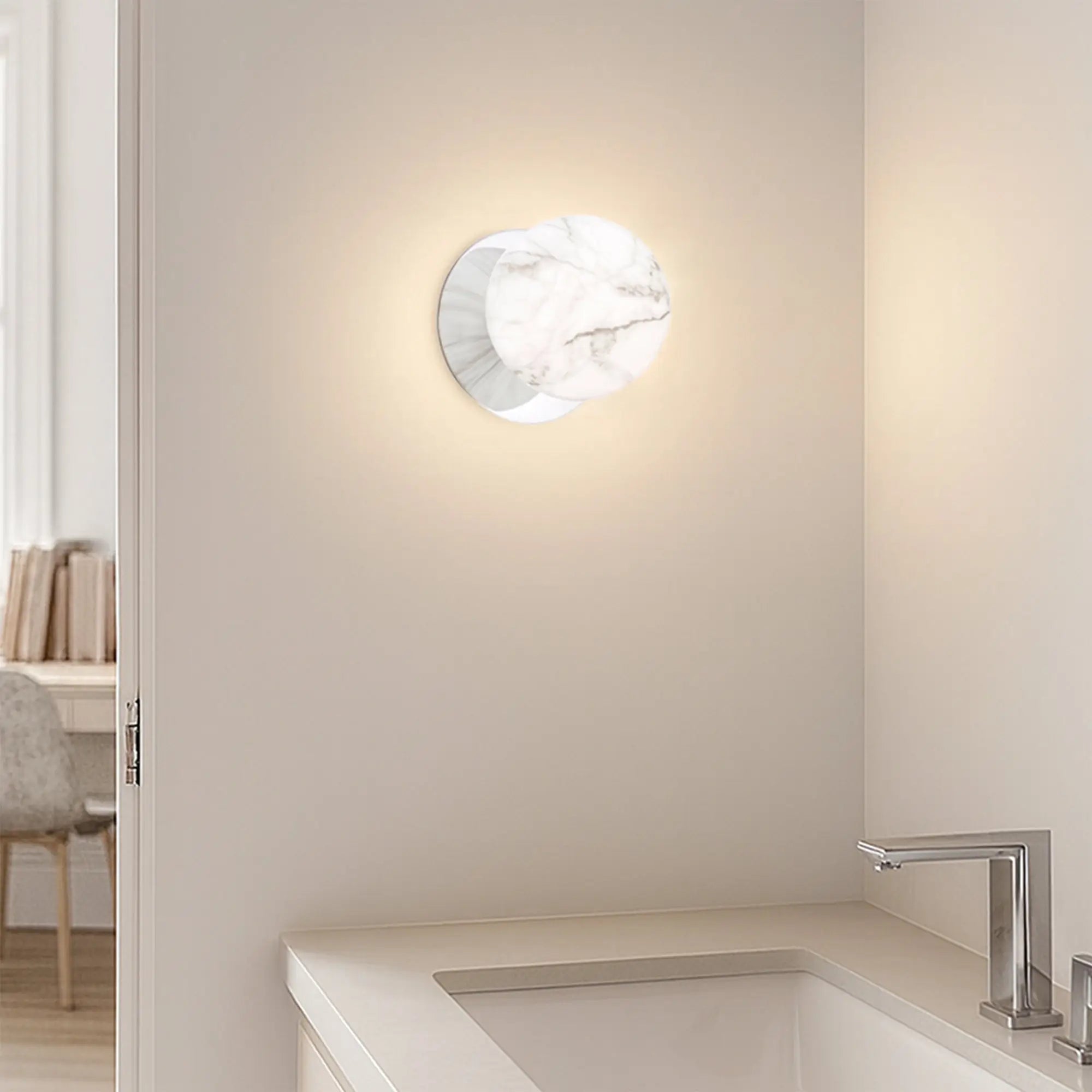 Odessa Marble Opal Glass LED Wall Light with Chrome Base - White/Small
