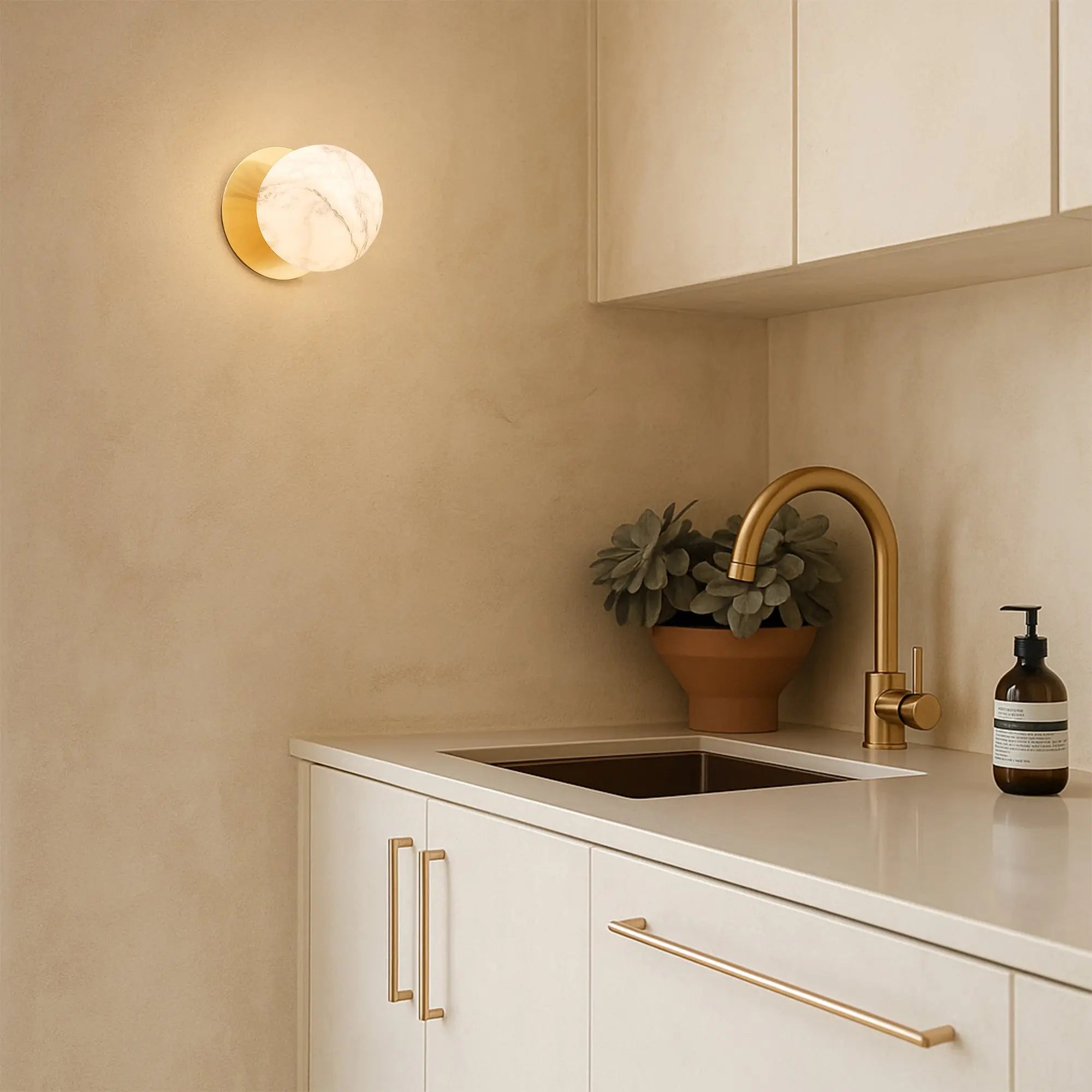 Odessa Marble Opal Glass LED Wall Light with Brass Base - Warm White/Small