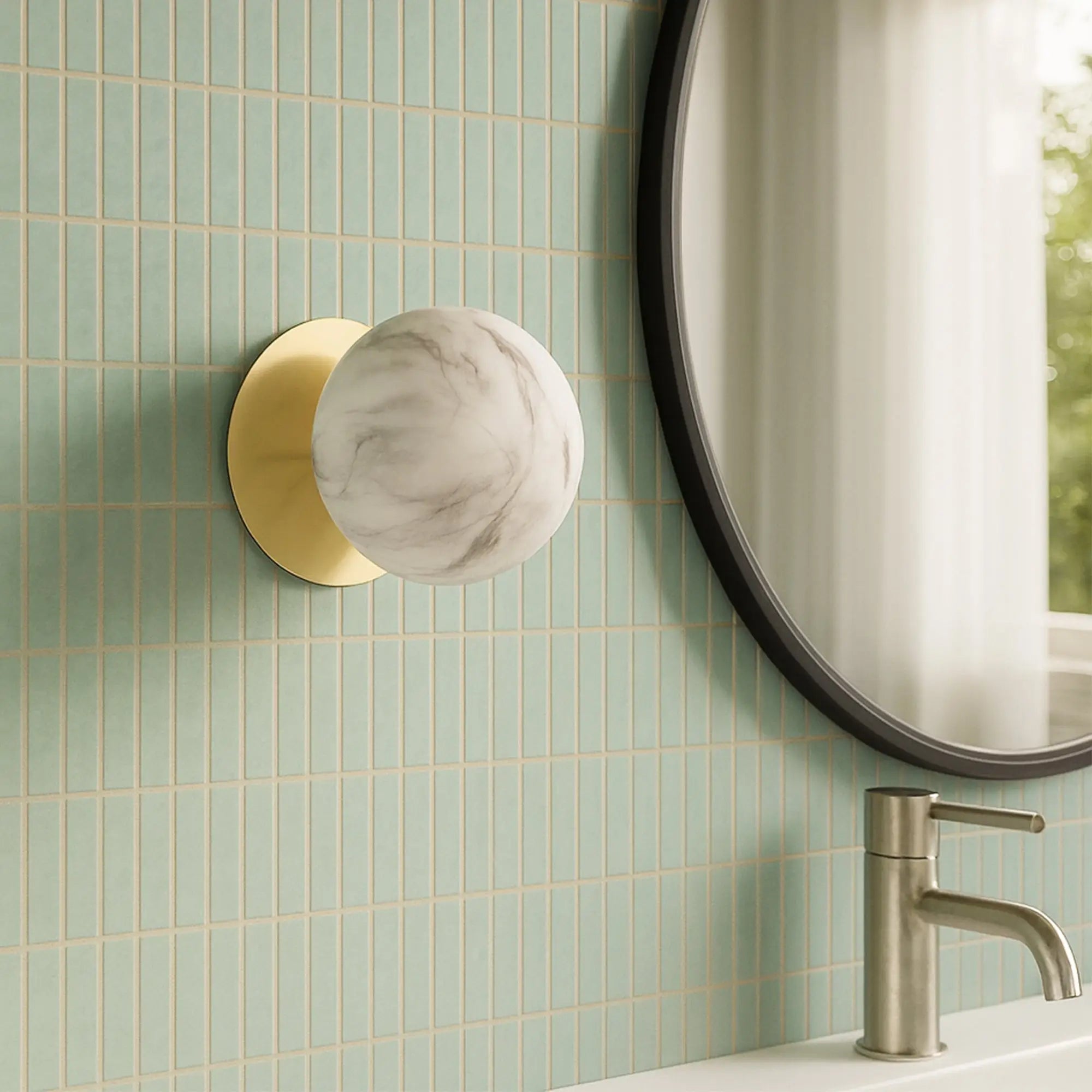 Odessa Marble Opal Glass LED Wall Light with Gold Base - White/Large