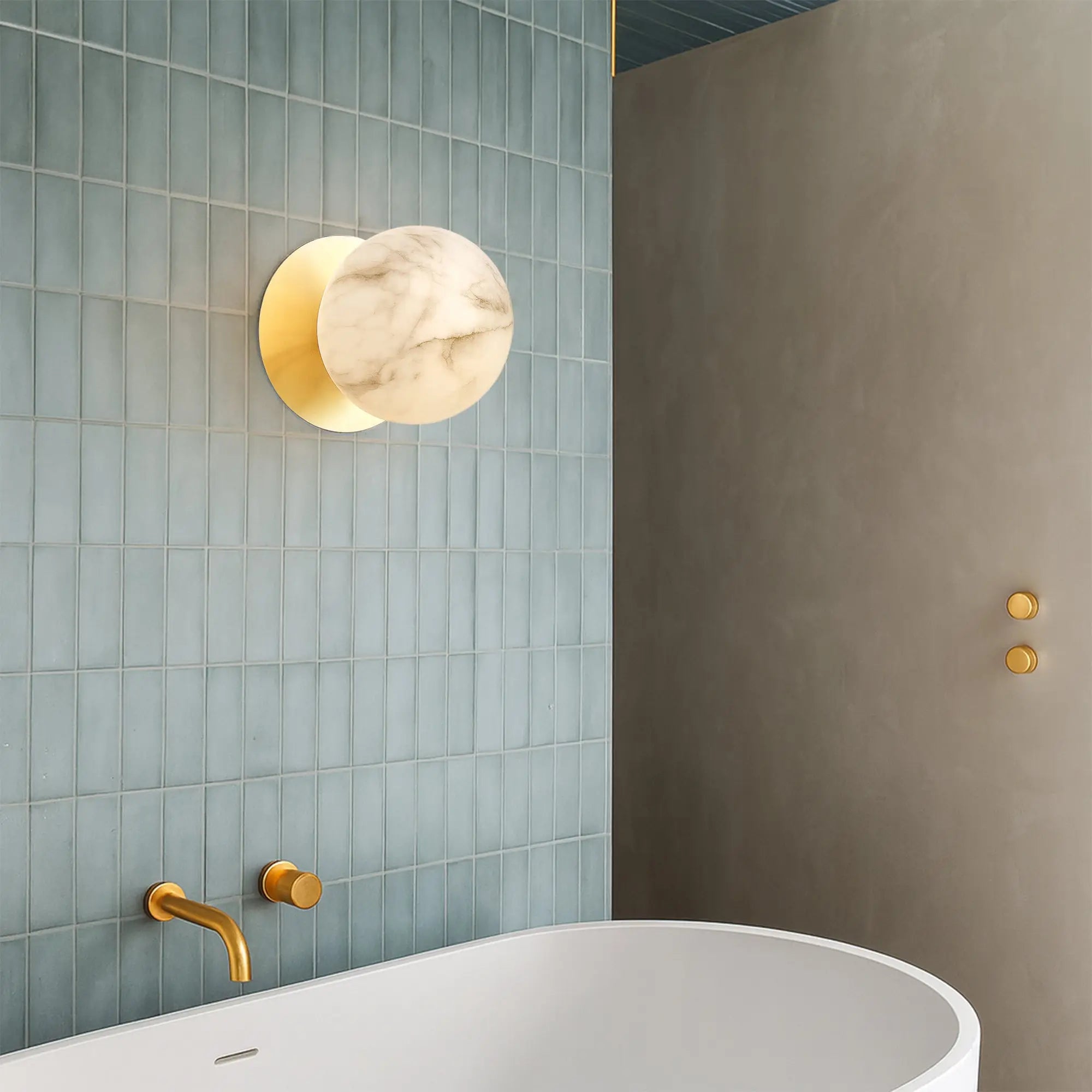 Odessa Marble Opal Glass LED Wall Light with Gold Base - Warm White/Large