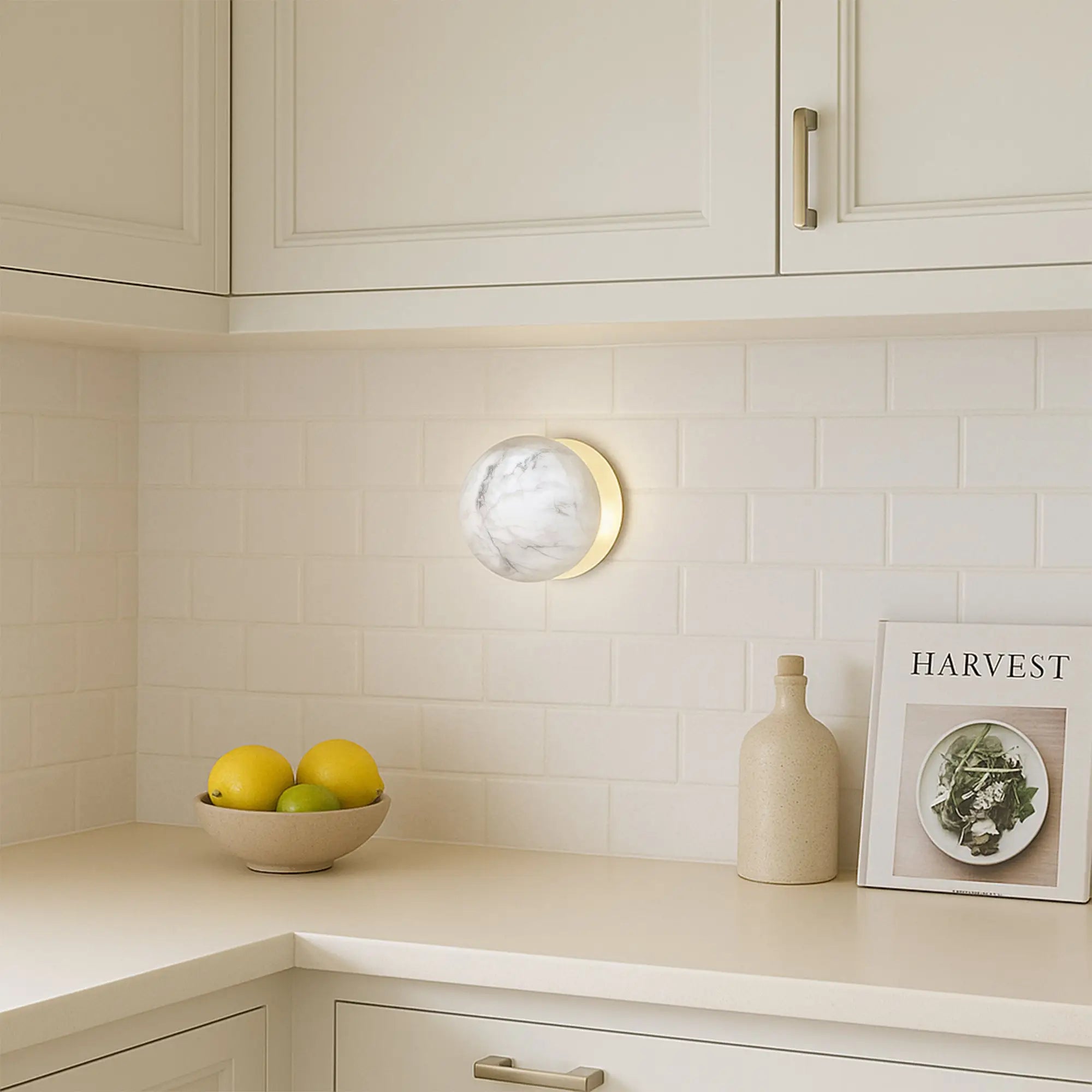 Odessa Marble Opal Glass LED Wall Light with Gold Base - White/Small