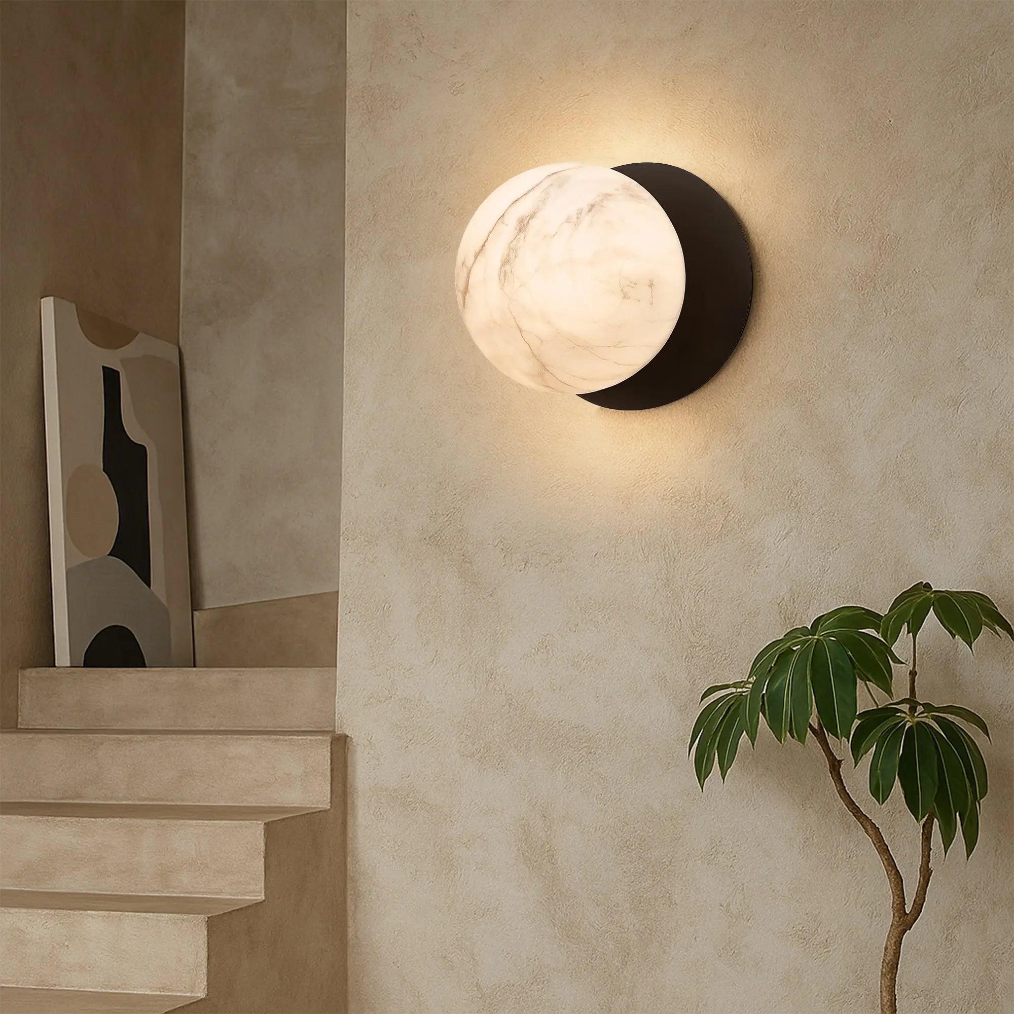 Odessa Marble Opal Glass LED Wall Light with Black Base - Warm White/Large