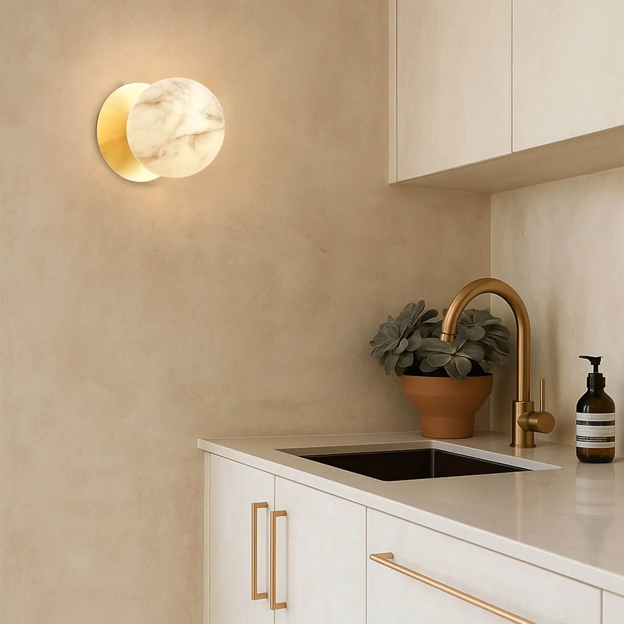Odessa Marble Opal Glass LED Wall Light with Gold Base - Warm White/Small
