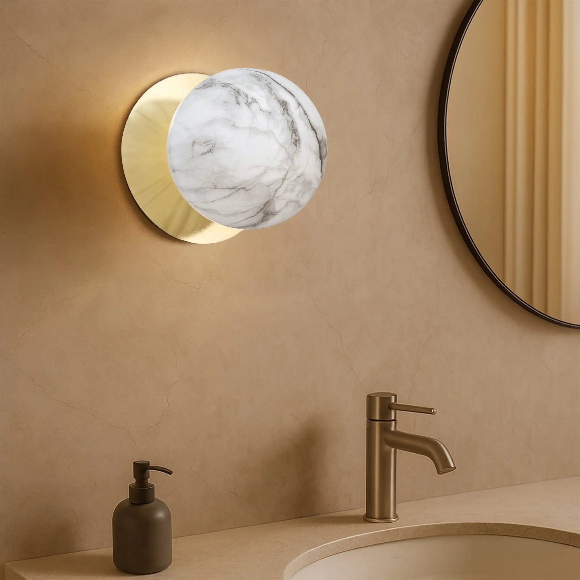 Odessa Marble Opal Glass LED Wall Light with Gold Base - White/Large