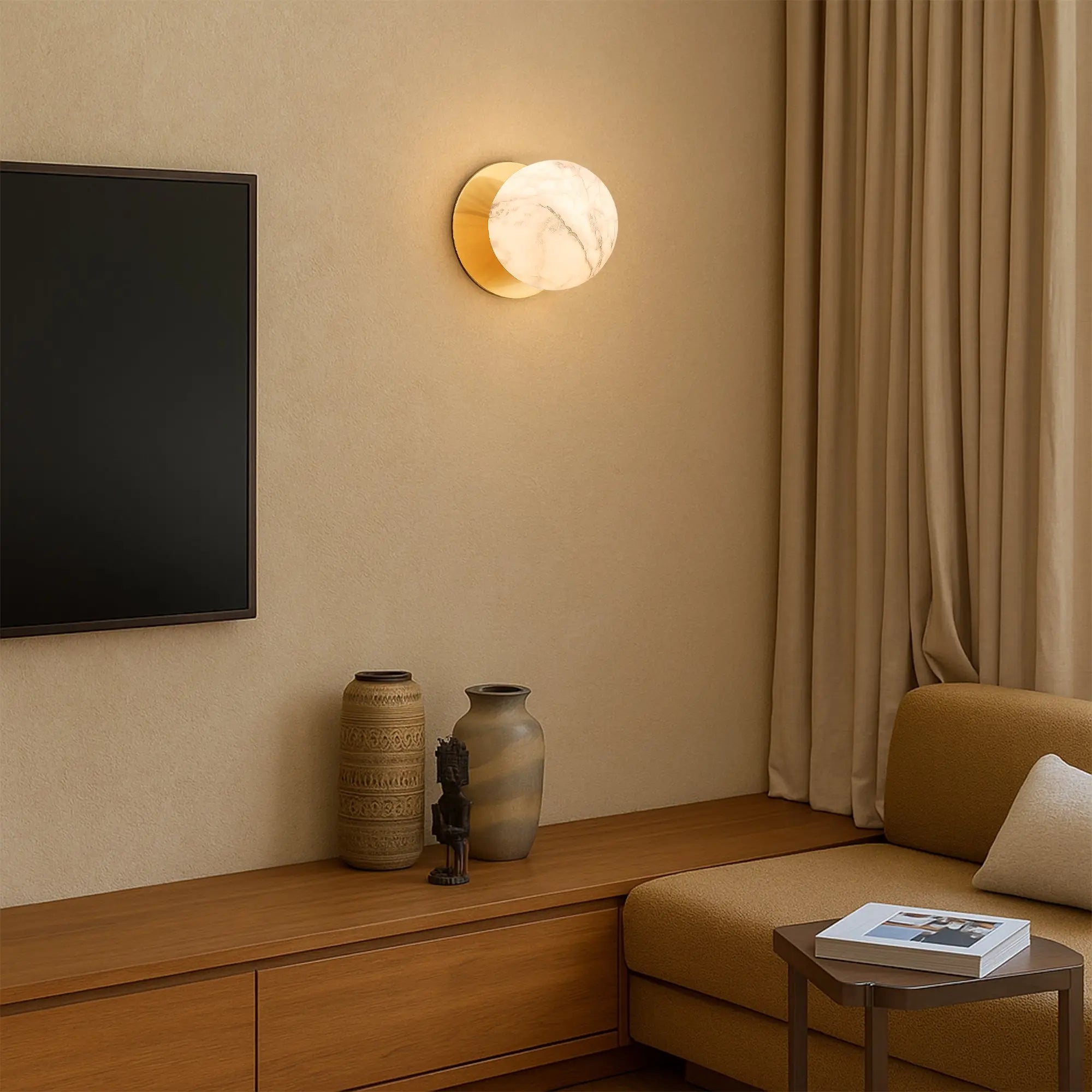 Odessa Marble Opal Glass LED Wall Light with Brass Base - Warm White/Small