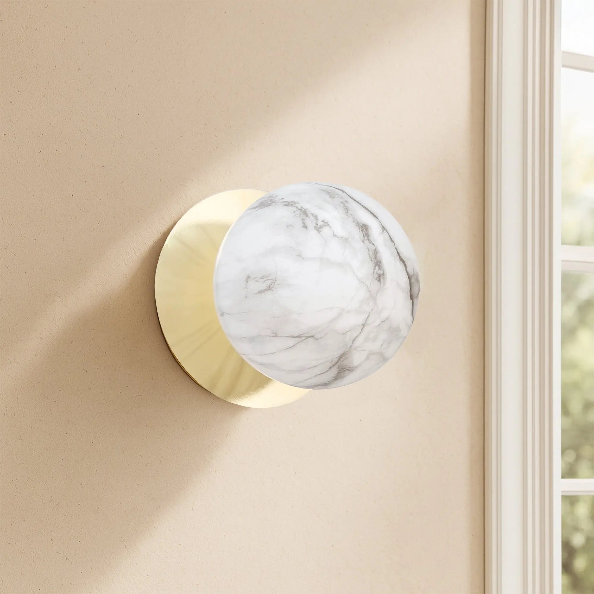 Odessa Marble Opal Glass LED Wall Light with Gold Base - White/Large