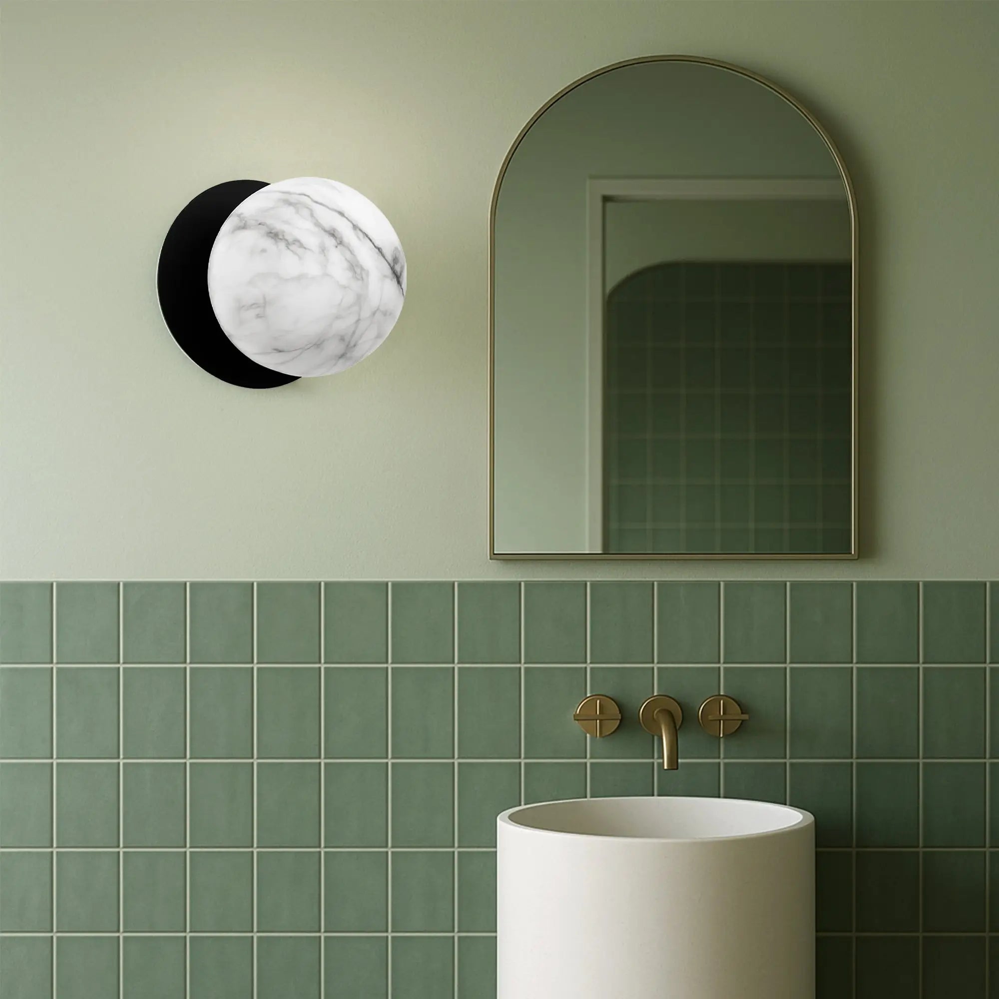 Odessa Marble Opal Glass LED Wall Light with Black Base - White/Large