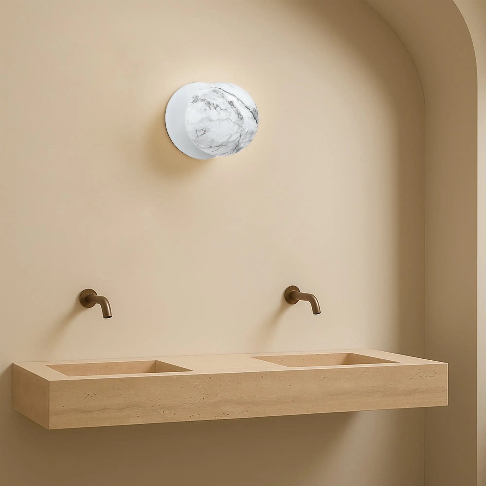 Odessa Marble Opal Glass LED Wall Light with White Base - White/Small
