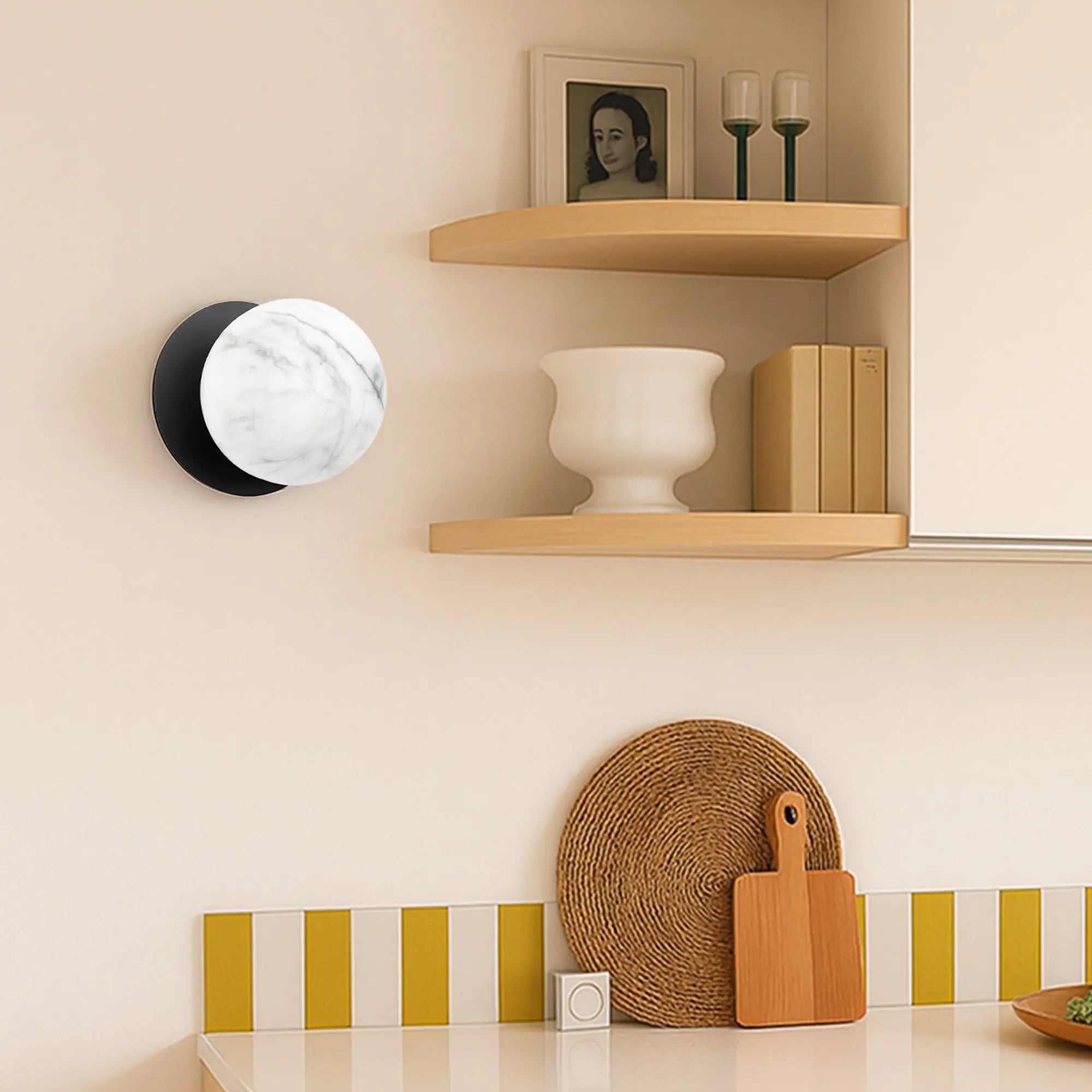 Odessa Marble Opal Glass LED Wall Light with Black Base - White/Small
