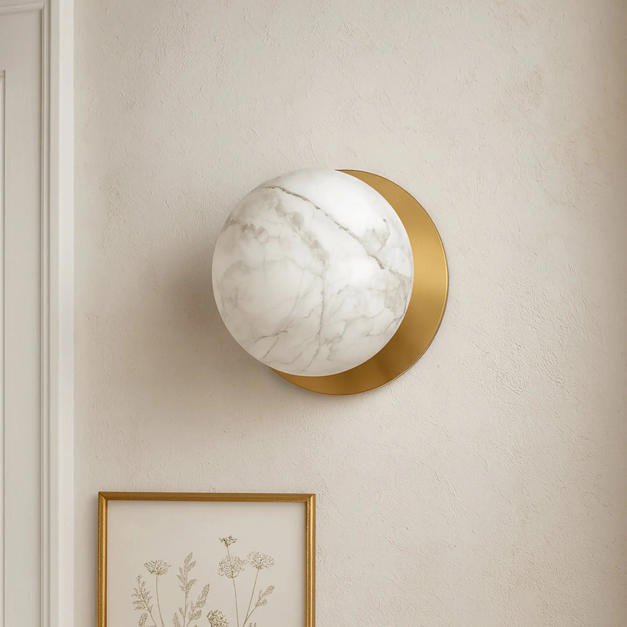 Odessa Marble Opal Glass LED Wall Light with Brass Base - White/Large
