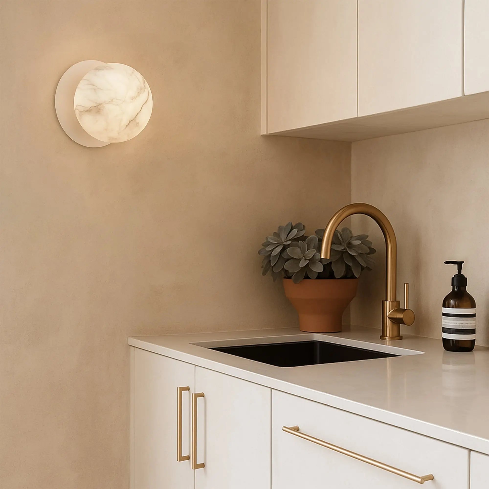 Odessa Marble Opal Glass LED Wall Light with White Base - Warm White/Small