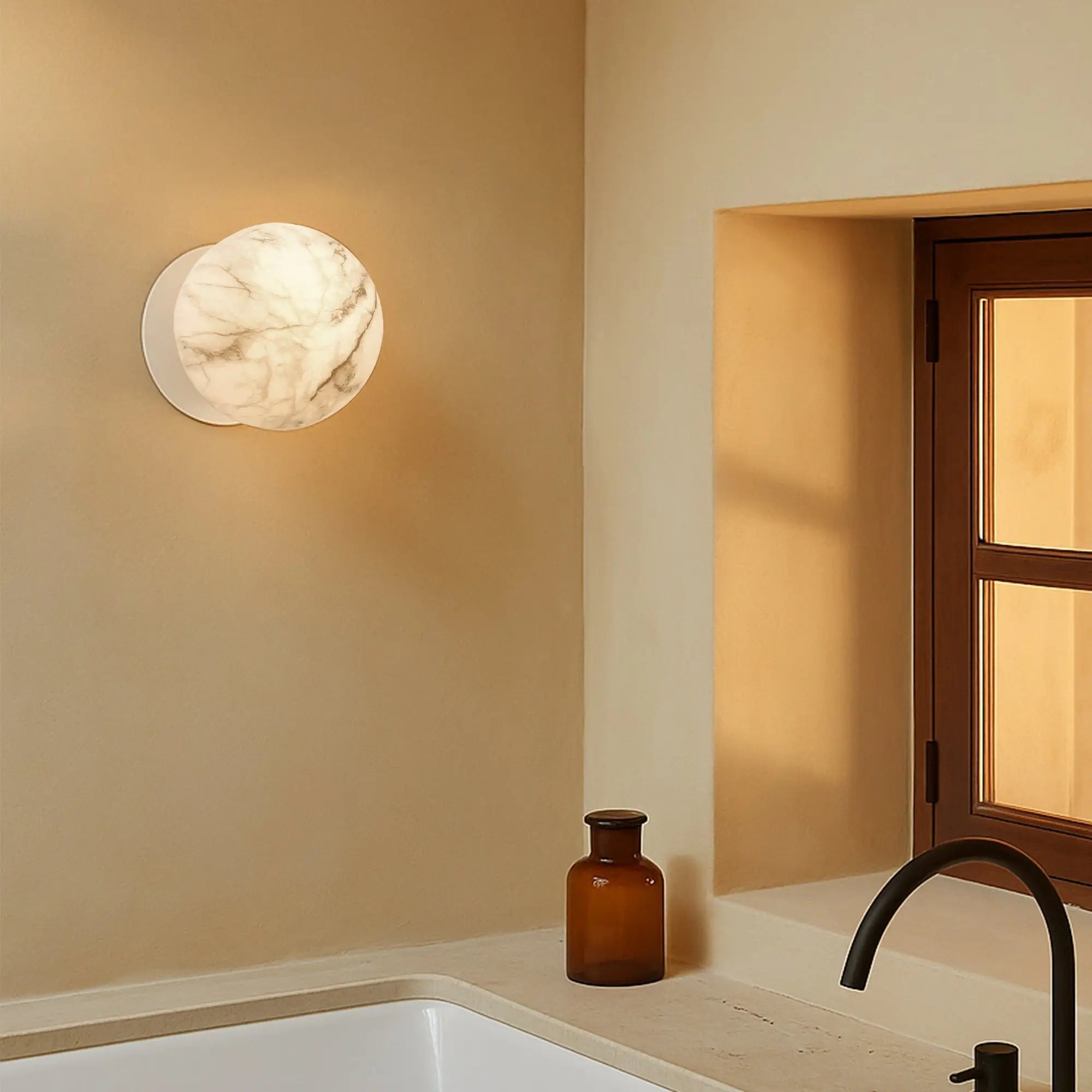 Odessa Marble Opal Glass LED Wall Light with White Base - Warm White/Small