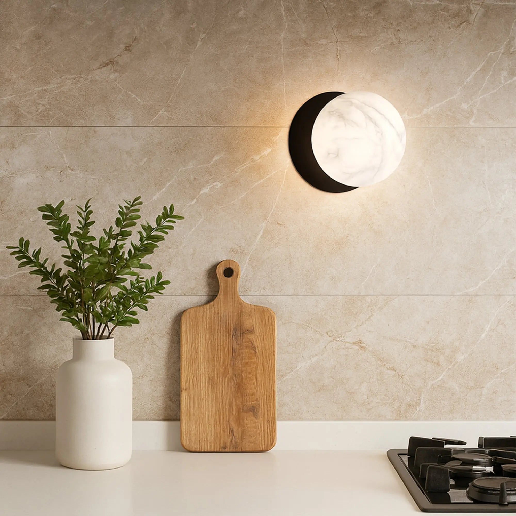 Odessa Marble Opal Glass LED Wall Light with Black Base - White/Small