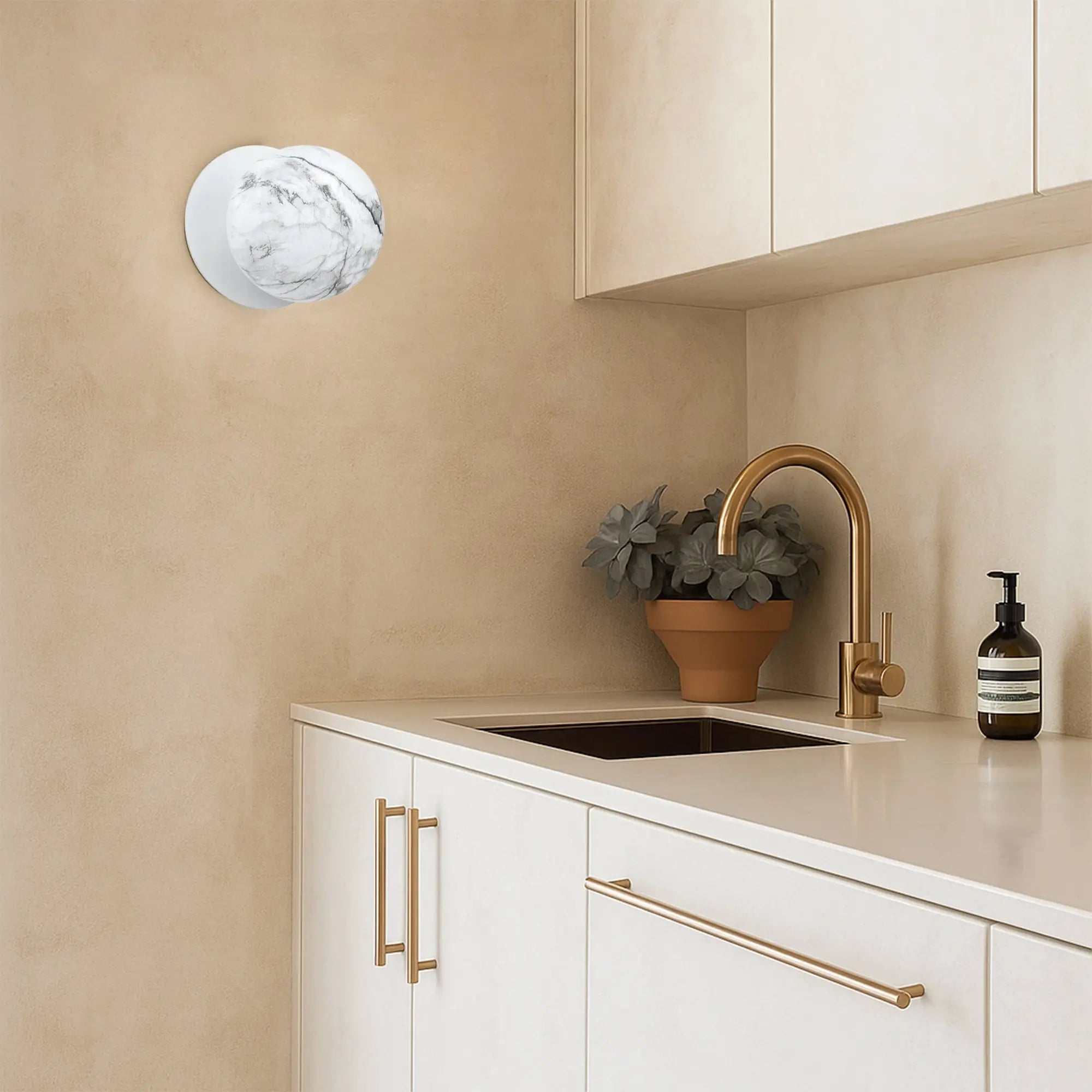 Odessa Marble Opal Glass LED Wall Light with White Base - White/Small