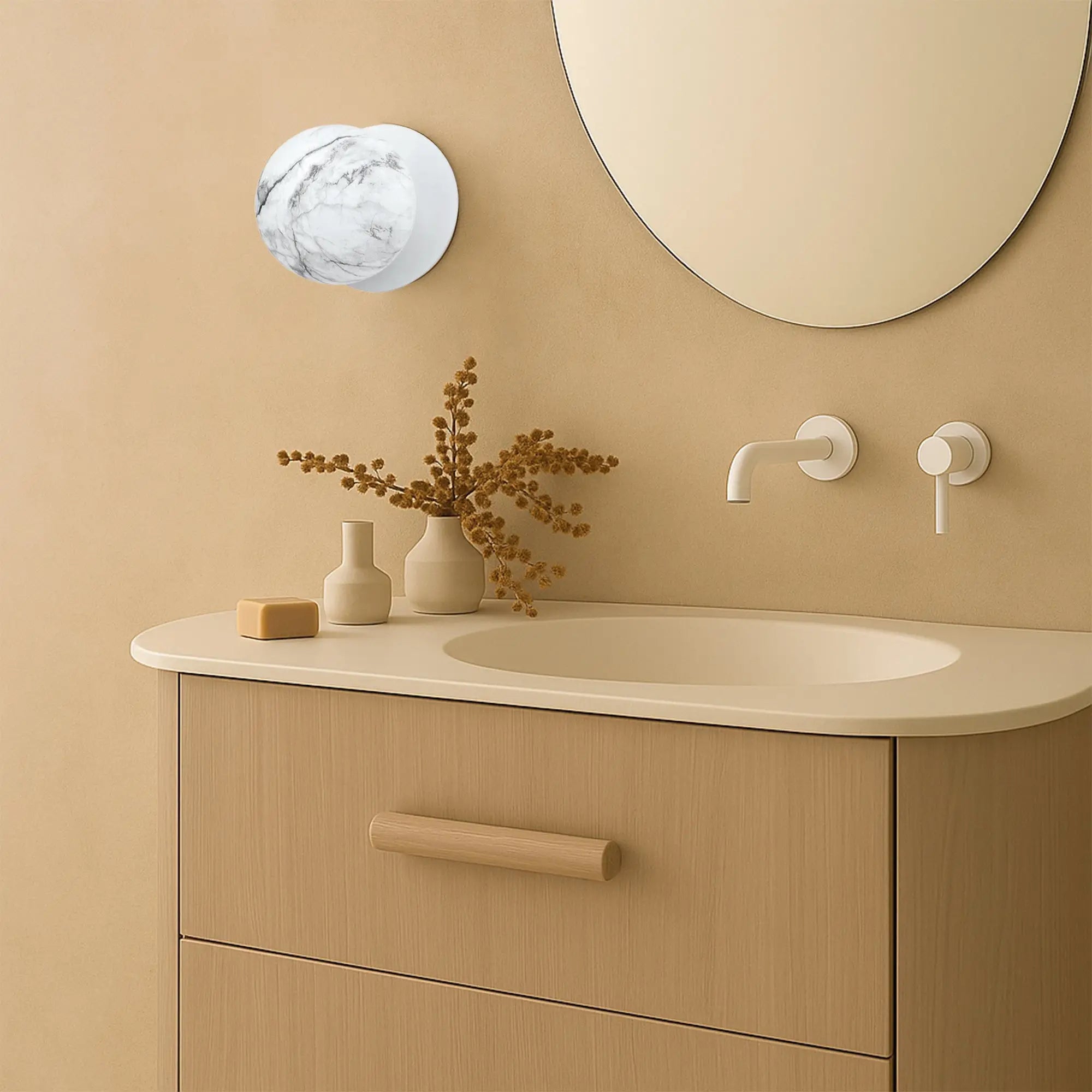 Odessa Marble Opal Glass LED Wall Light with White Base - White/Small