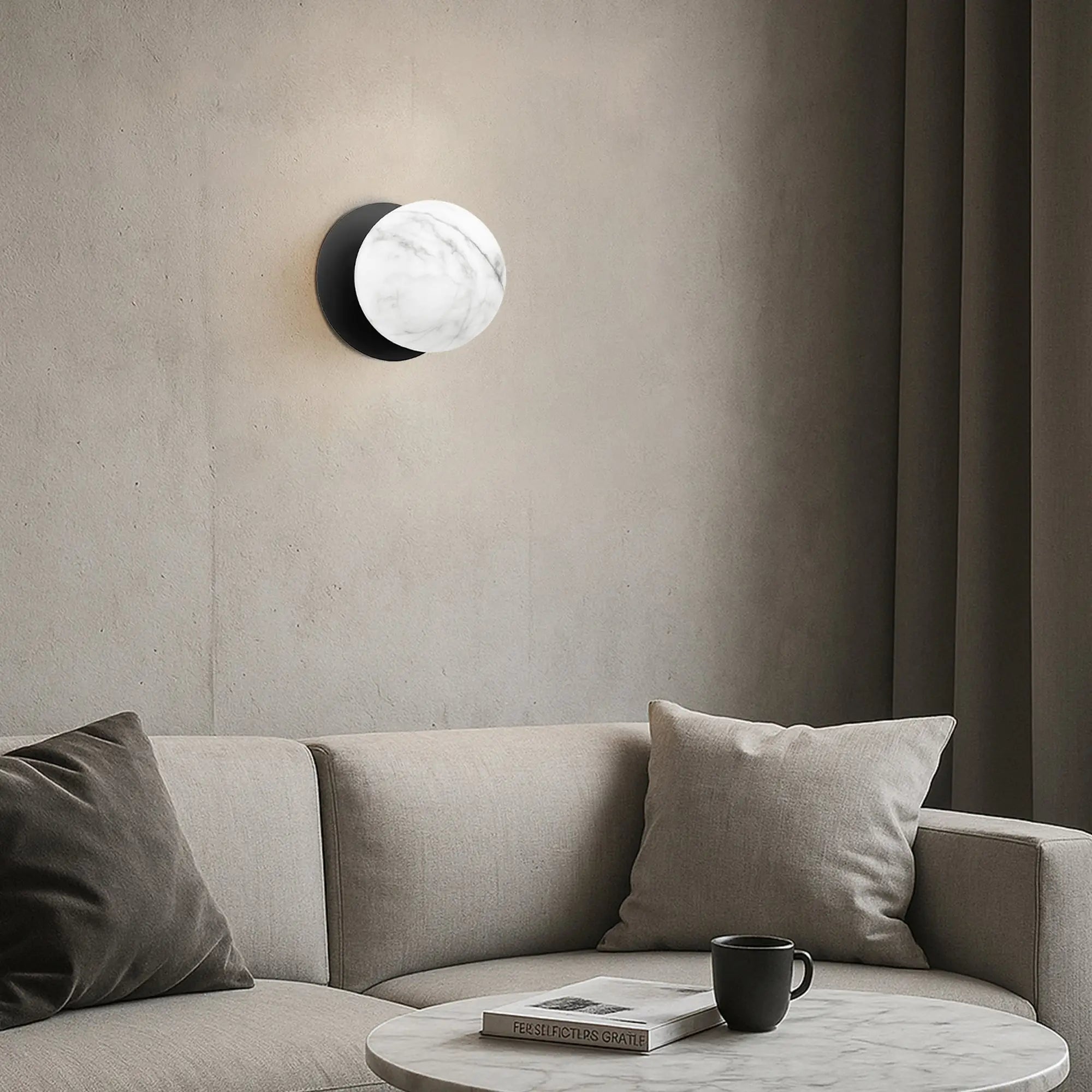 Odessa Marble Opal Glass LED Wall Light with Black Base - White/Small
