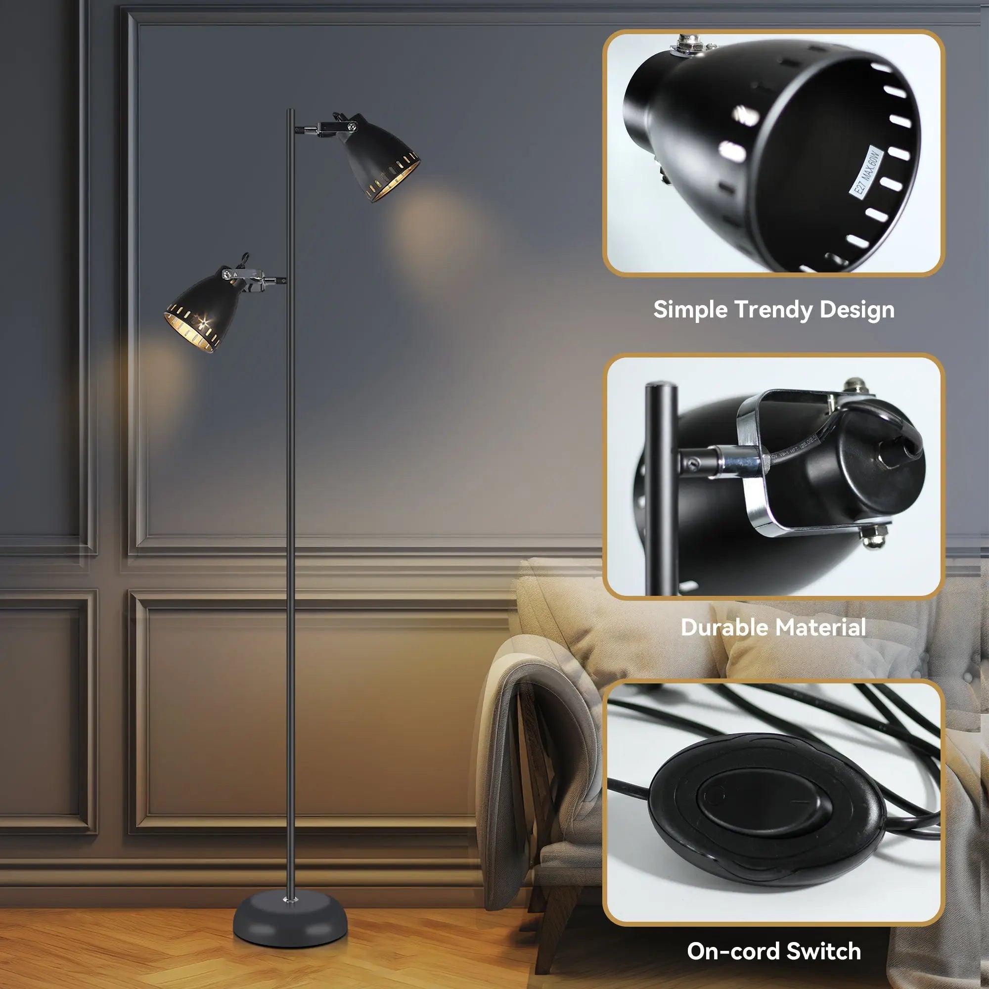 Lexi Lighting Audrey Floor Lamp Black Adjustable Dual