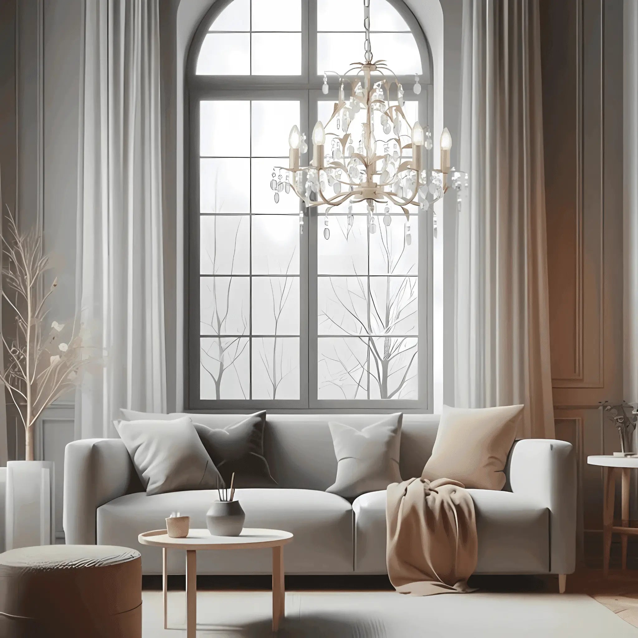 Cream-colored stella 5 light crystal pendant light ivory and brushed gold chandelier with multiple arms and hanging crystals