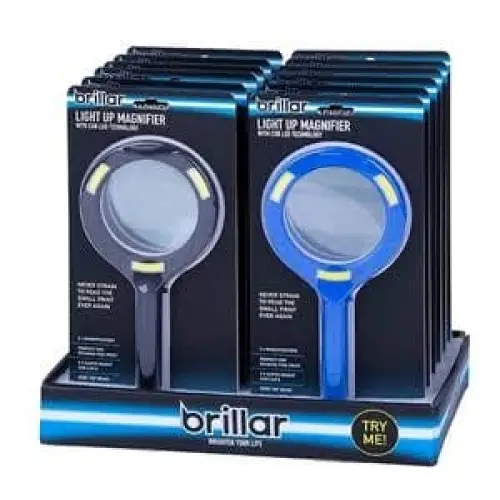 Brillar Electrical Counter display carton of 12 Light Up Magnifying Glass - Black BR0044-Black-2