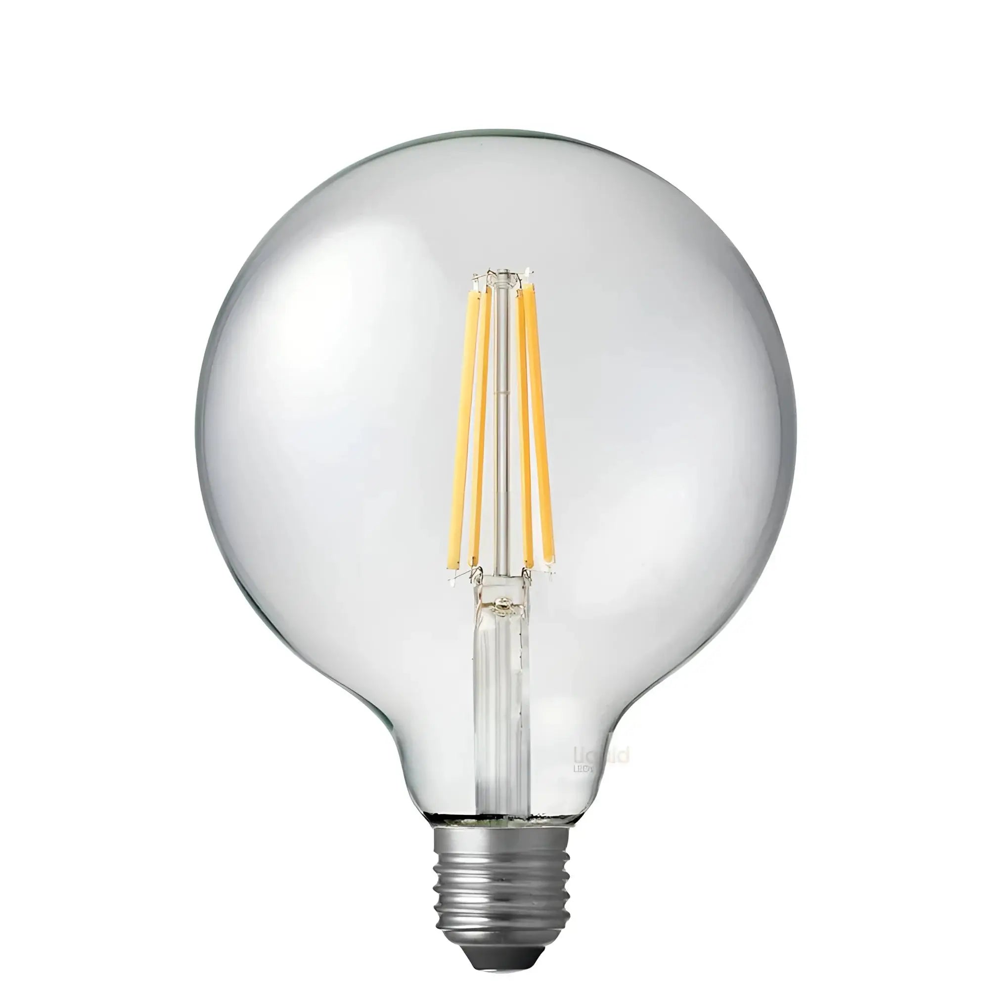 Clear globe-shaped led filament light bulb with e27 screw base liquid leds 12w g125 filament globe 4000k clear