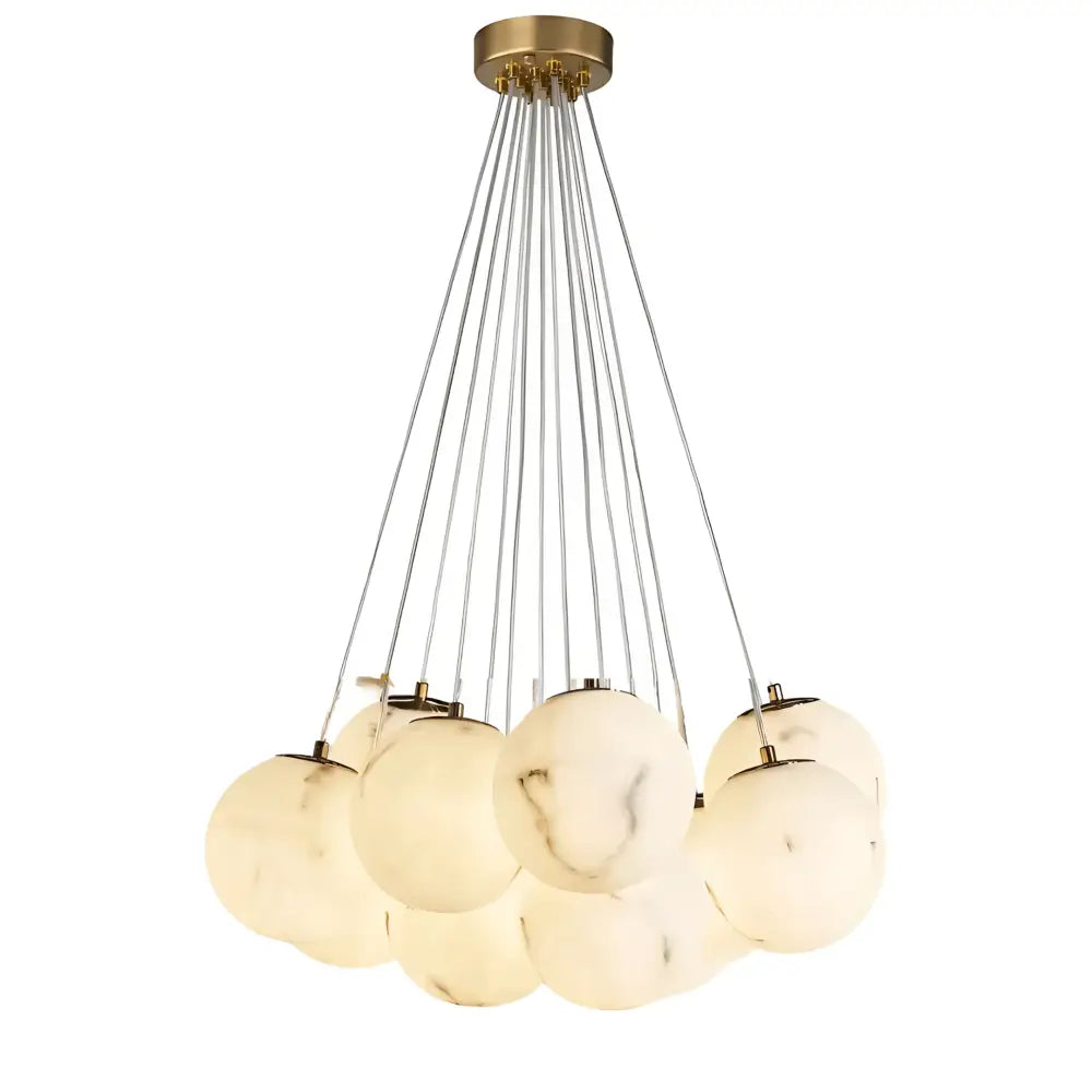 Green Earth Lighting Australia Chandeliers MADISON Cloud Brass 13 Light Alabaster Orb Pendant 20848