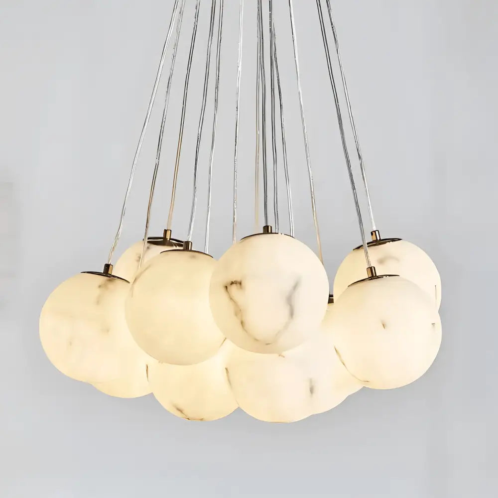 Green Earth Lighting Australia Chandeliers MADISON Cloud Brass 13 Light Alabaster Orb Pendant 20848