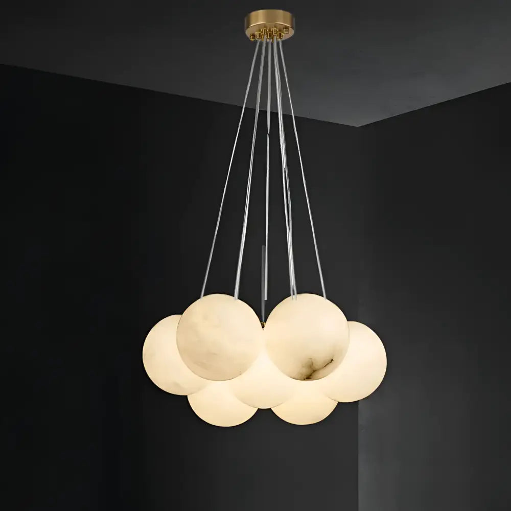 Green Earth Lighting Australia Chandeliers MADISON Cloud Brass 7 Light Alabaster Orb Pendant 20847